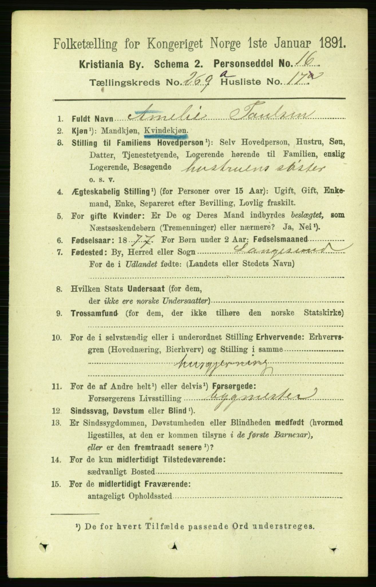 RA, 1891 census for 0301 Kristiania, 1891, p. 163533