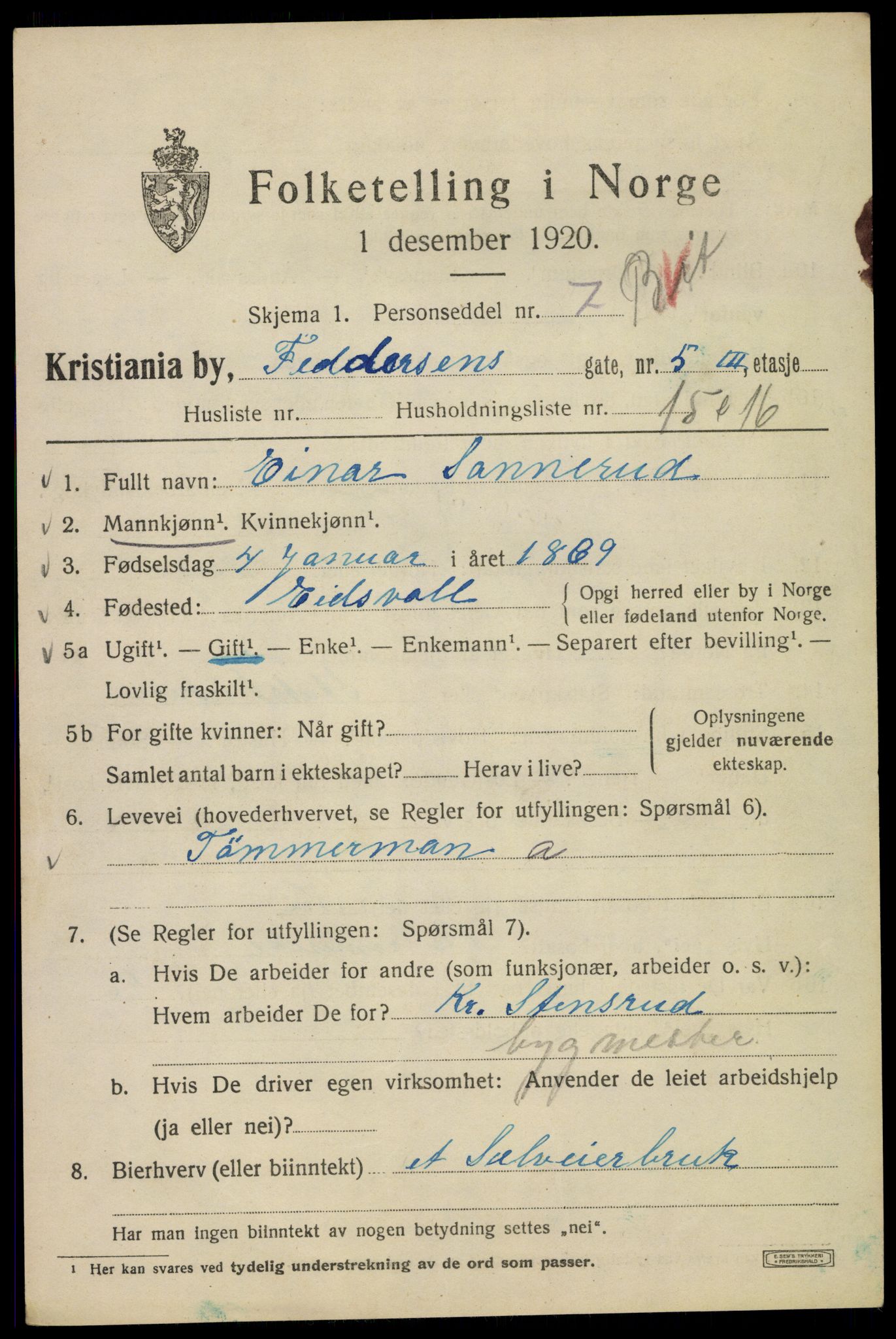 SAO, 1920 census for Kristiania, 1920, p. 228845