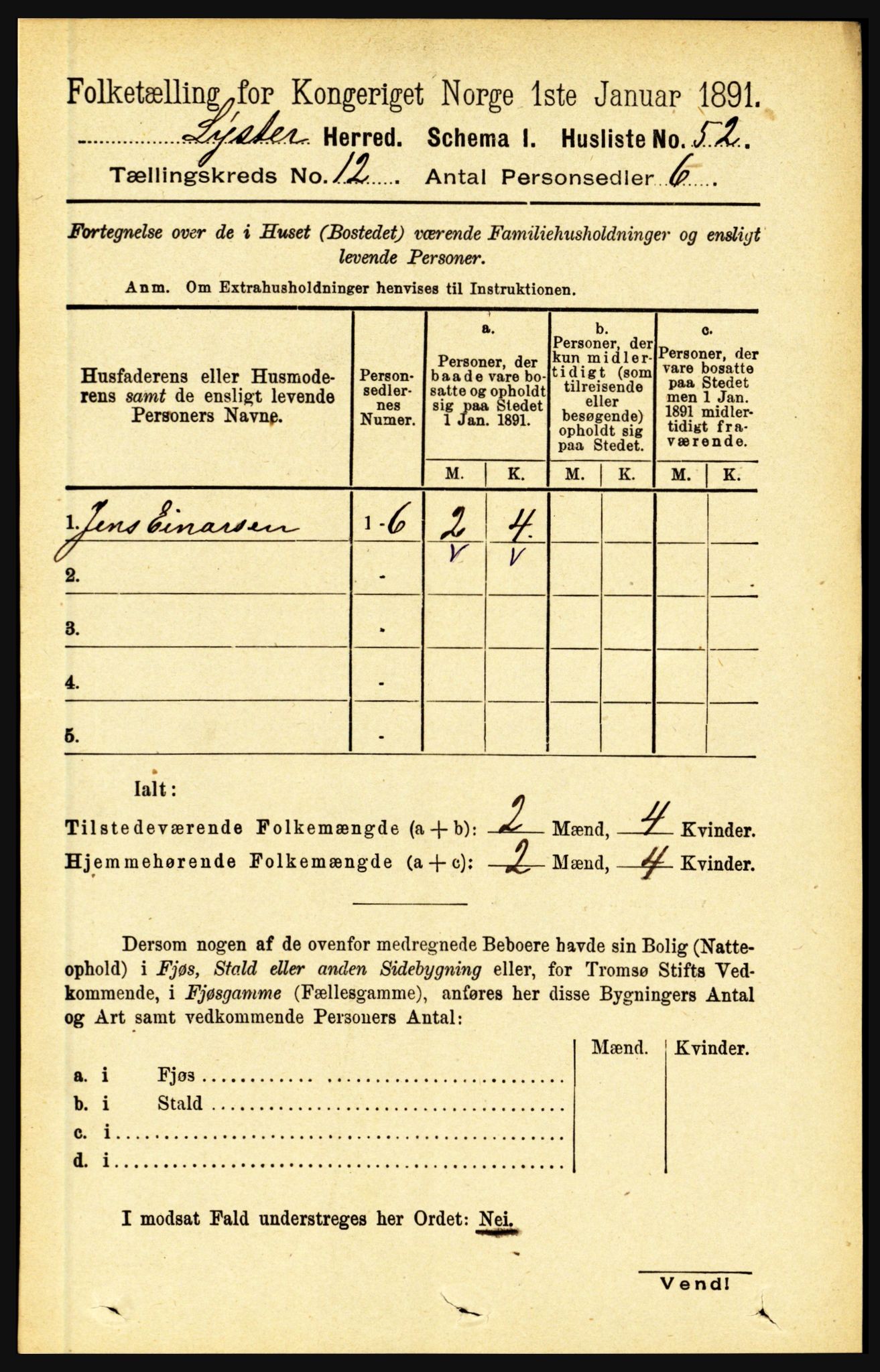 RA, 1891 census for 1426 Luster, 1891, p. 3754