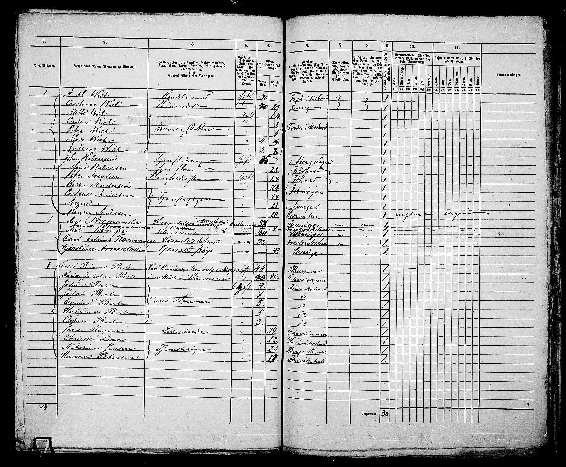 RA, 1865 census for Fredrikshald, 1865, p. 736