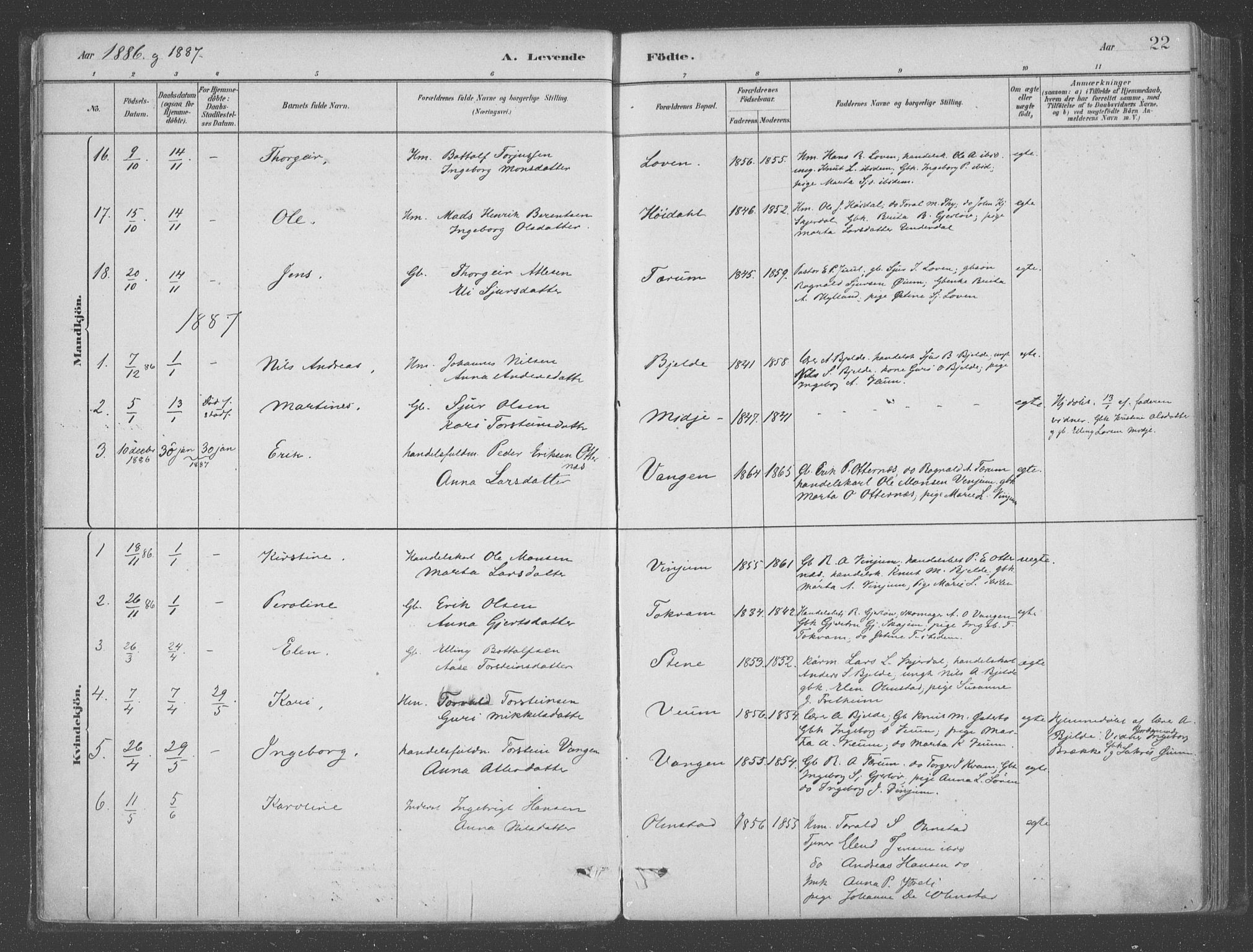 Aurland sokneprestembete, SAB/A-99937/H/Ha/Hab/L0001: Parish register (official) no. B  1, 1880-1909, p. 22