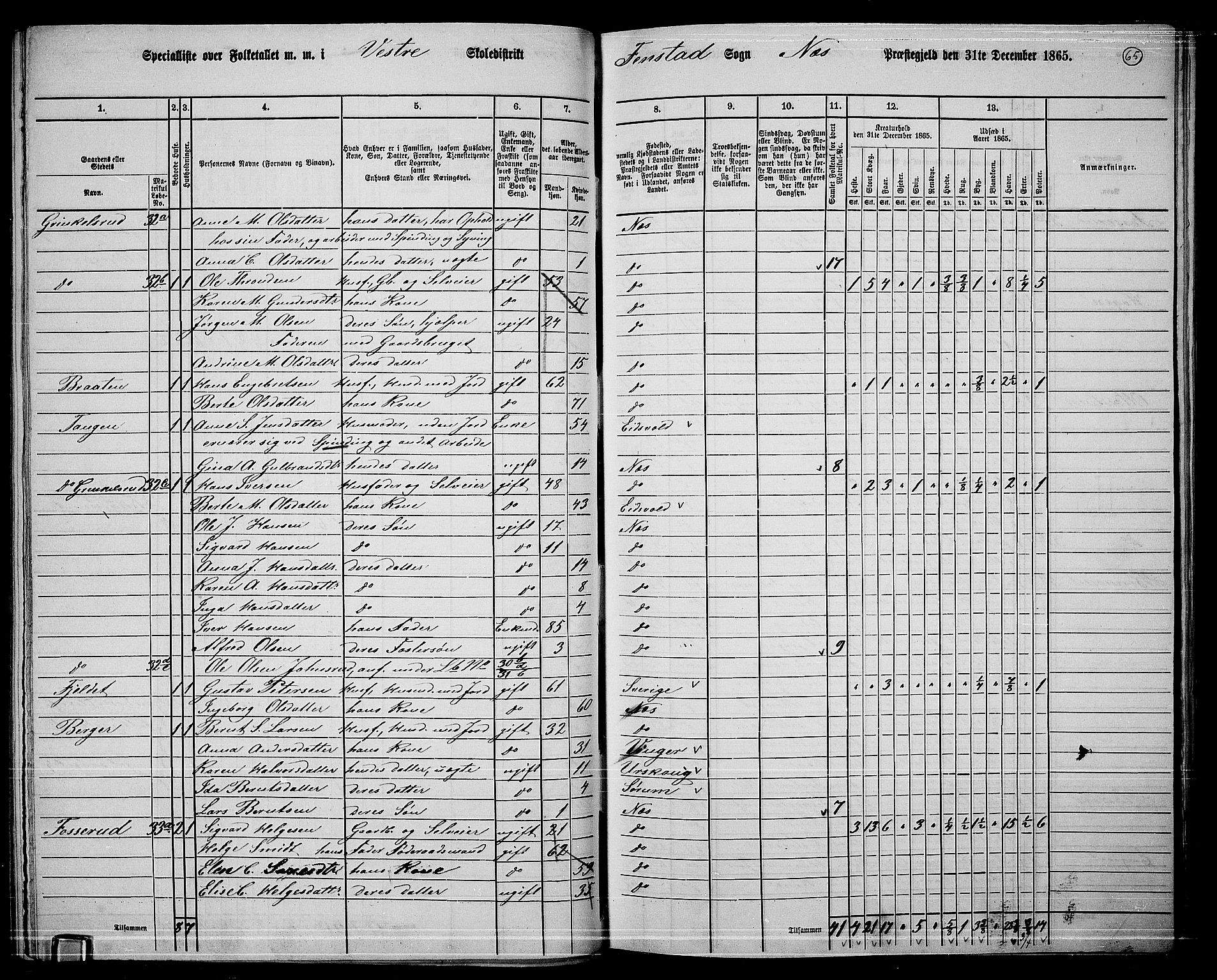 RA, 1865 census for Nes, 1865, p. 58