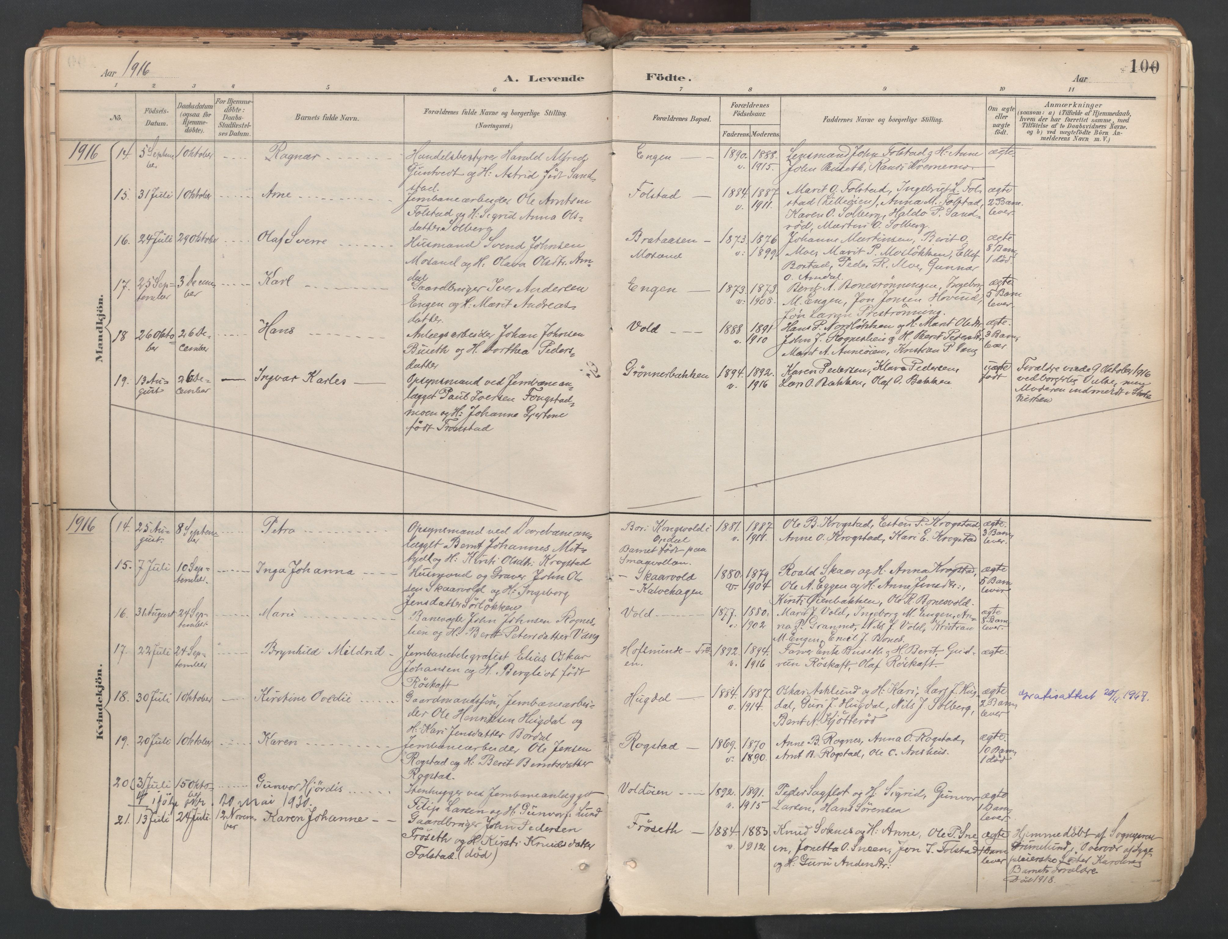 Ministerialprotokoller, klokkerbøker og fødselsregistre - Sør-Trøndelag, SAT/A-1456/687/L1004: Parish register (official) no. 687A10, 1891-1923, p. 100