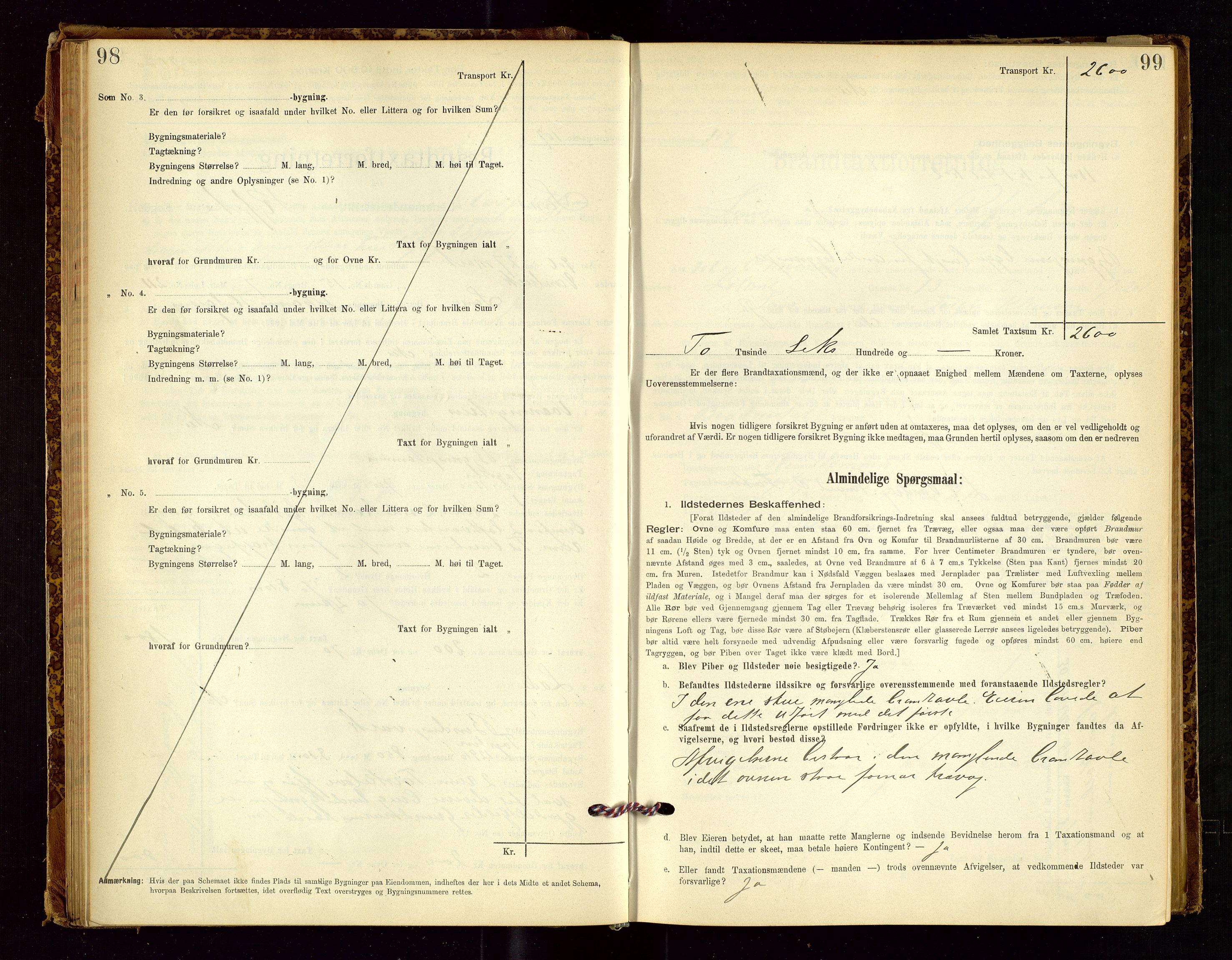 Sand lensmannskontor, AV/SAST-A-100415/Goc/L0001: "Brandtaxationsprotokol", 1895-1935, p. 98-99