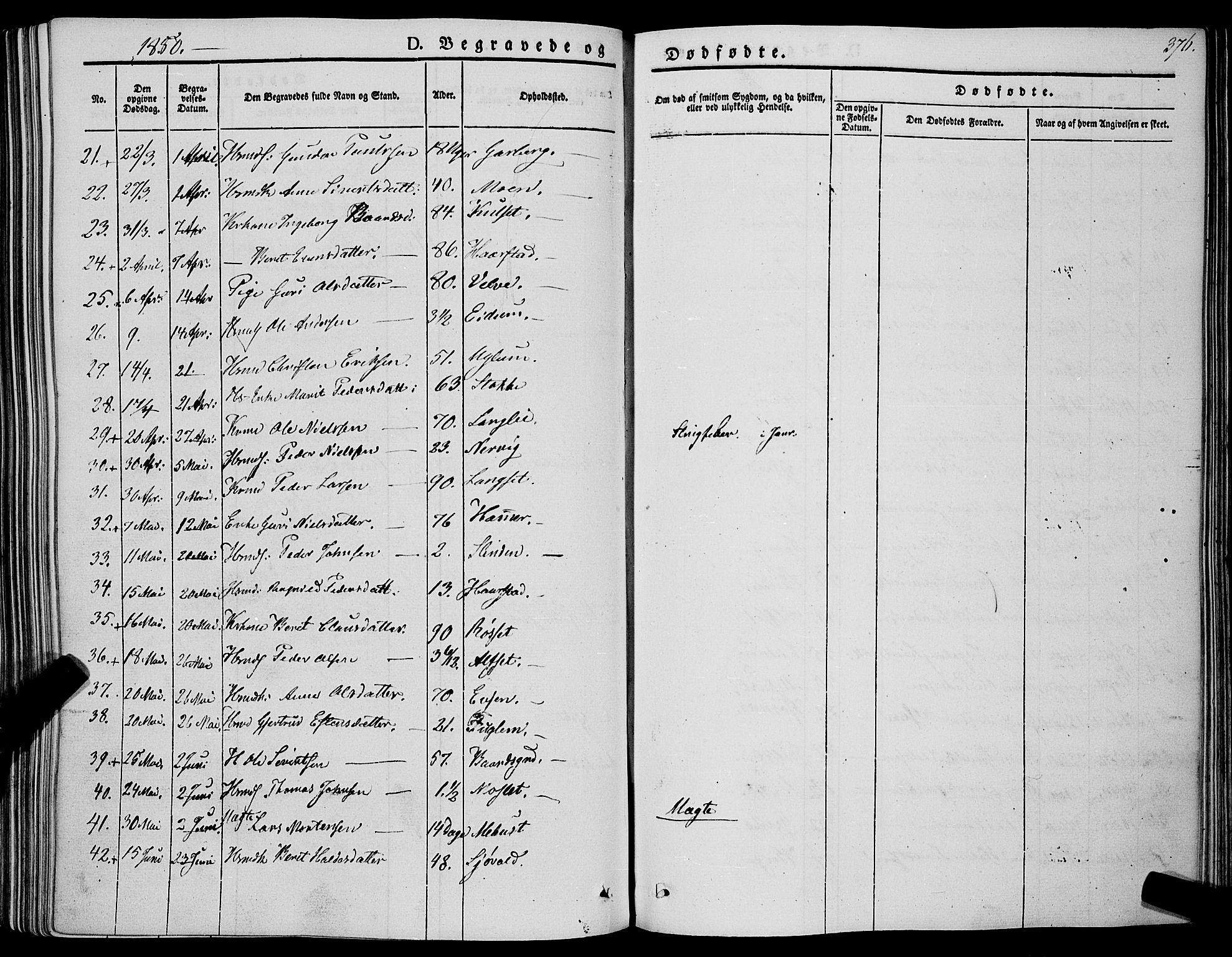 Ministerialprotokoller, klokkerbøker og fødselsregistre - Sør-Trøndelag, AV/SAT-A-1456/695/L1145: Parish register (official) no. 695A06 /1, 1843-1859, p. 376