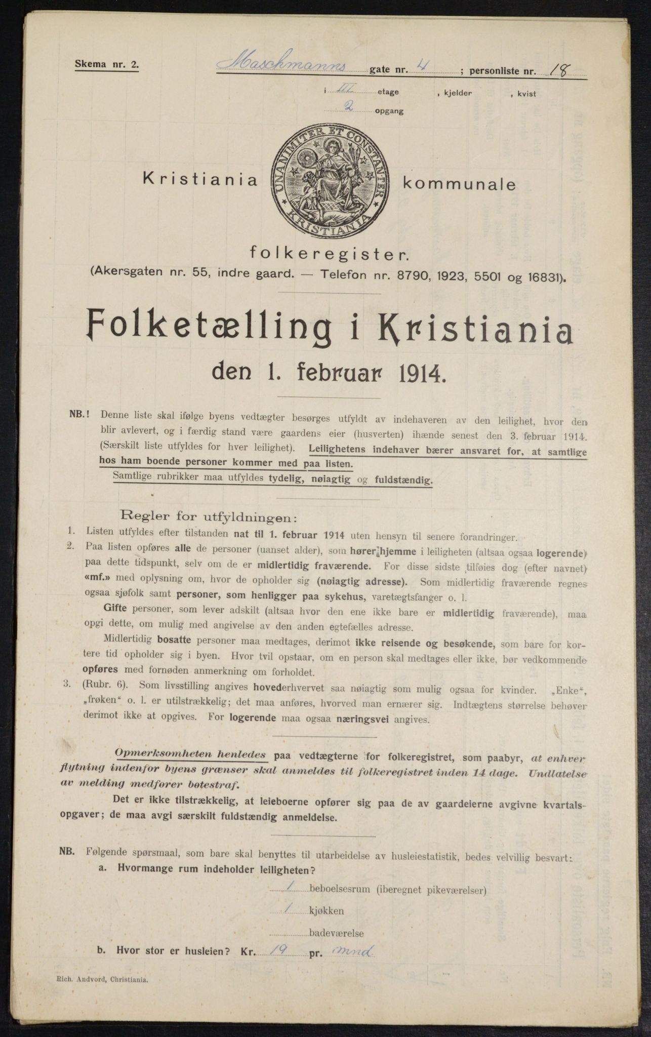 OBA, Municipal Census 1914 for Kristiania, 1914, p. 64740