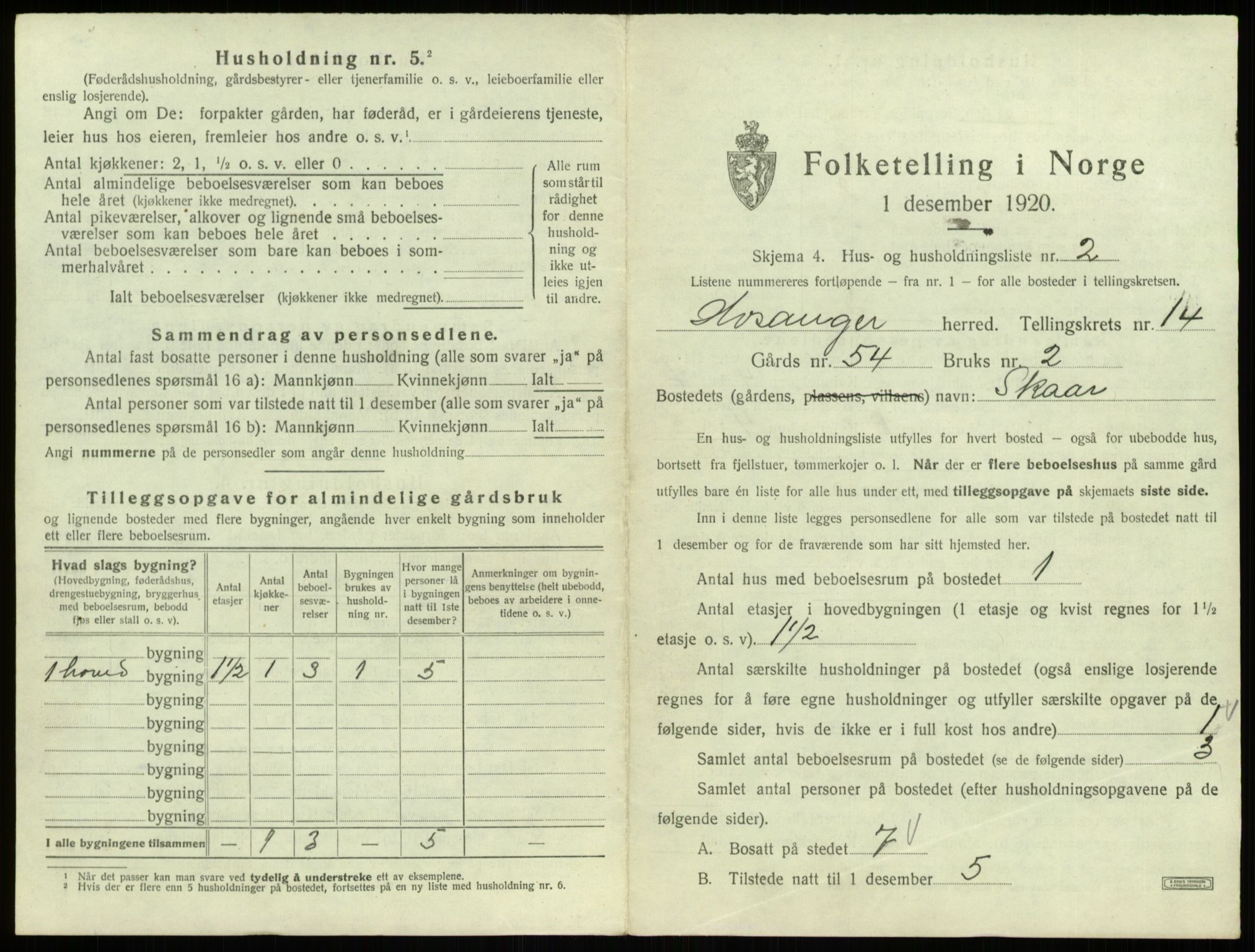 SAB, 1920 census for Hosanger, 1920, p. 718