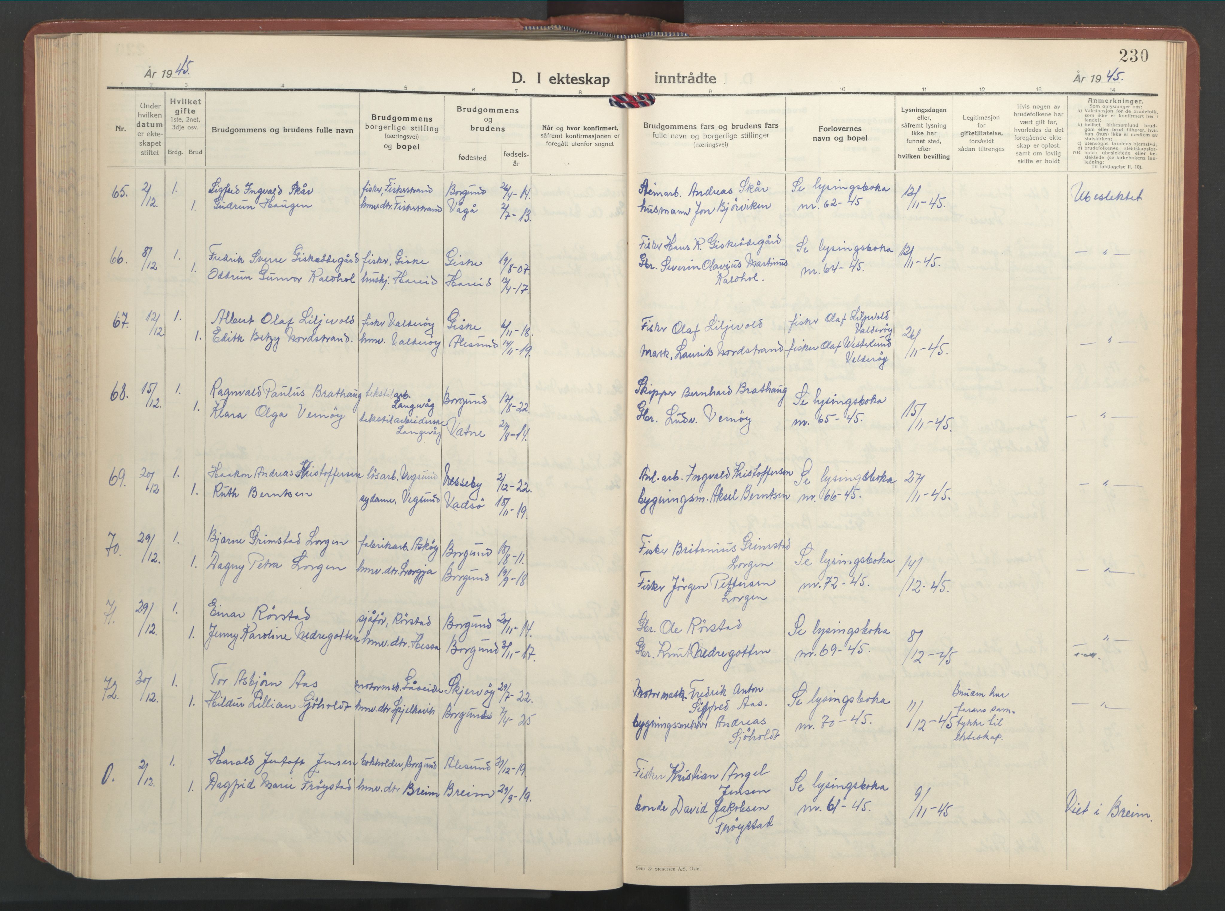 Ministerialprotokoller, klokkerbøker og fødselsregistre - Møre og Romsdal, AV/SAT-A-1454/528/L0437: Parish register (copy) no. 528C18, 1939-1948, p. 230