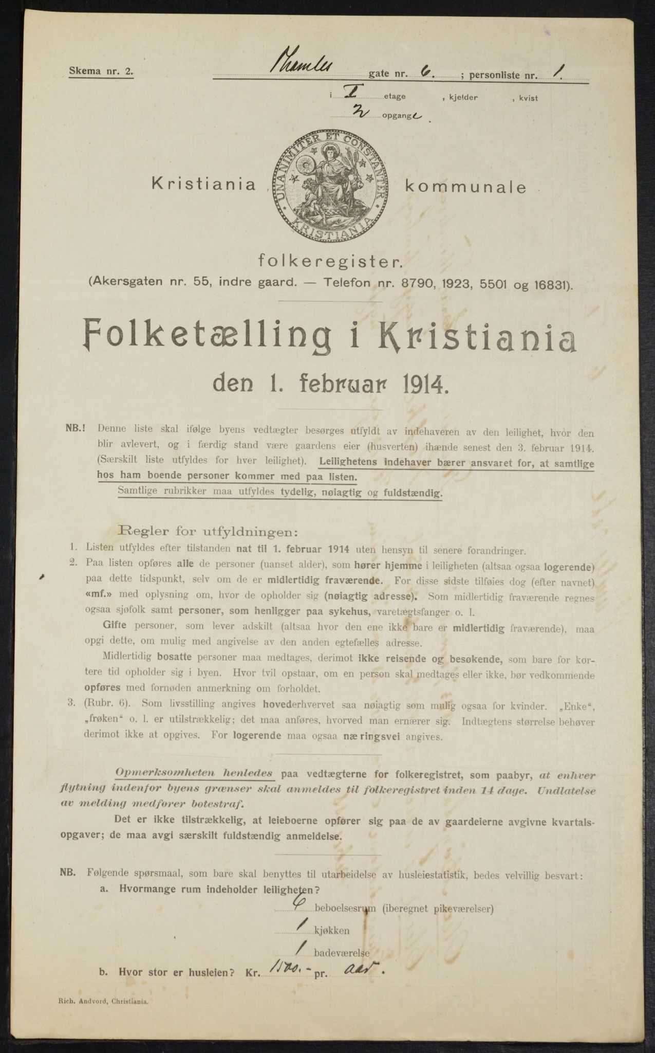 OBA, Municipal Census 1914 for Kristiania, 1914, p. 110168