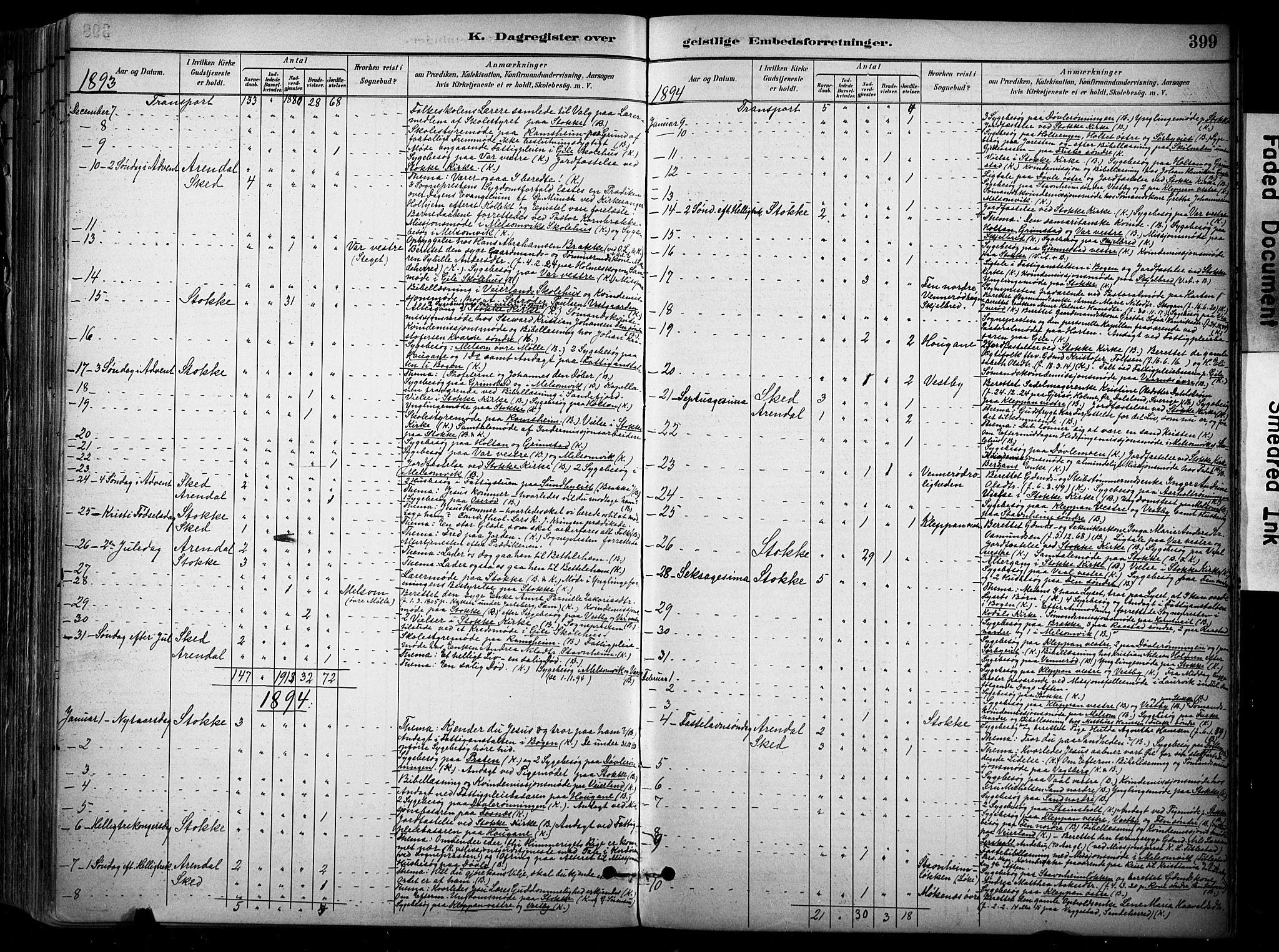 Stokke kirkebøker, SAKO/A-320/F/Fa/L0010: Parish register (official) no. I 10, 1884-1903, p. 399
