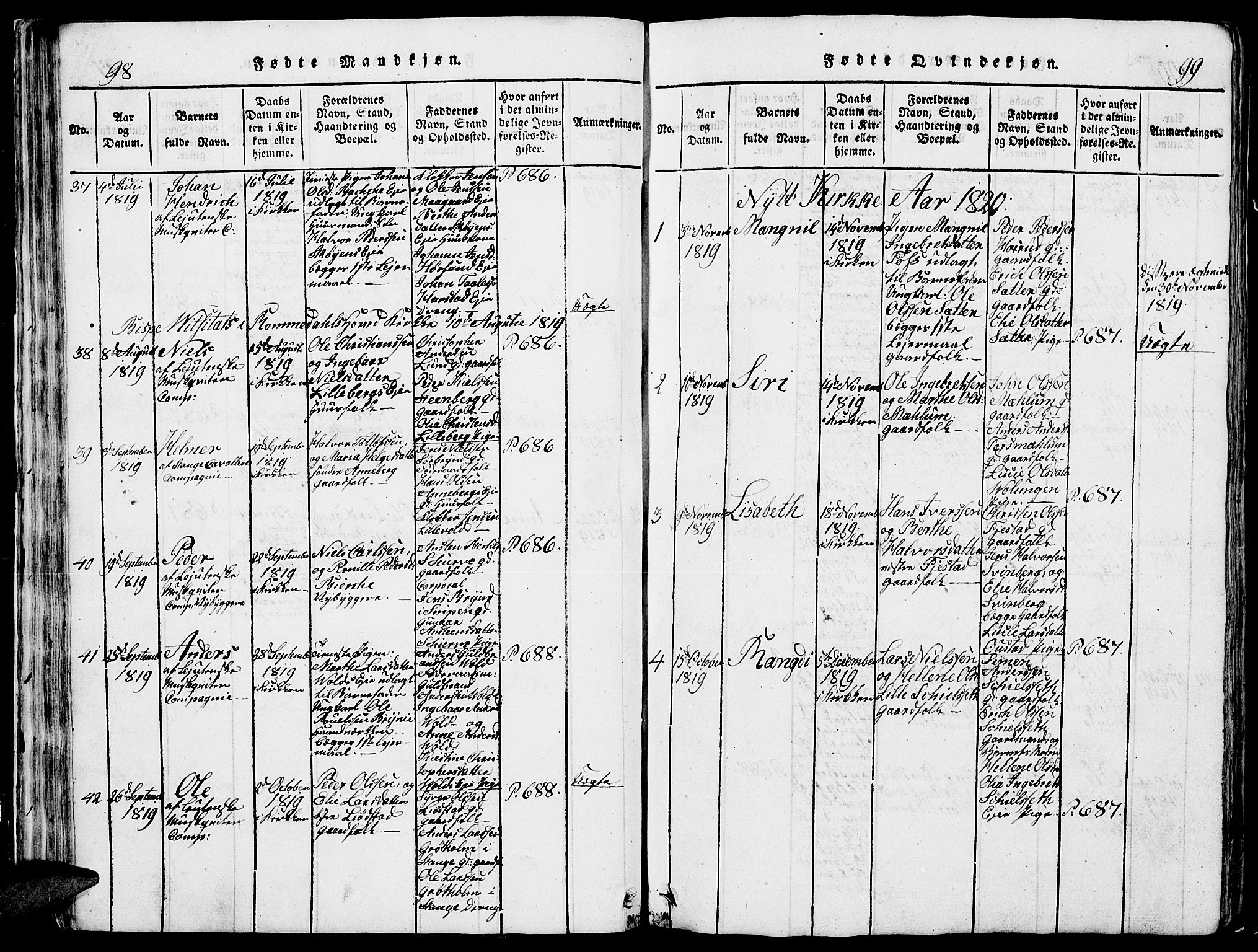 Romedal prestekontor, AV/SAH-PREST-004/L/L0005: Parish register (copy) no. 5, 1814-1829, p. 98-99