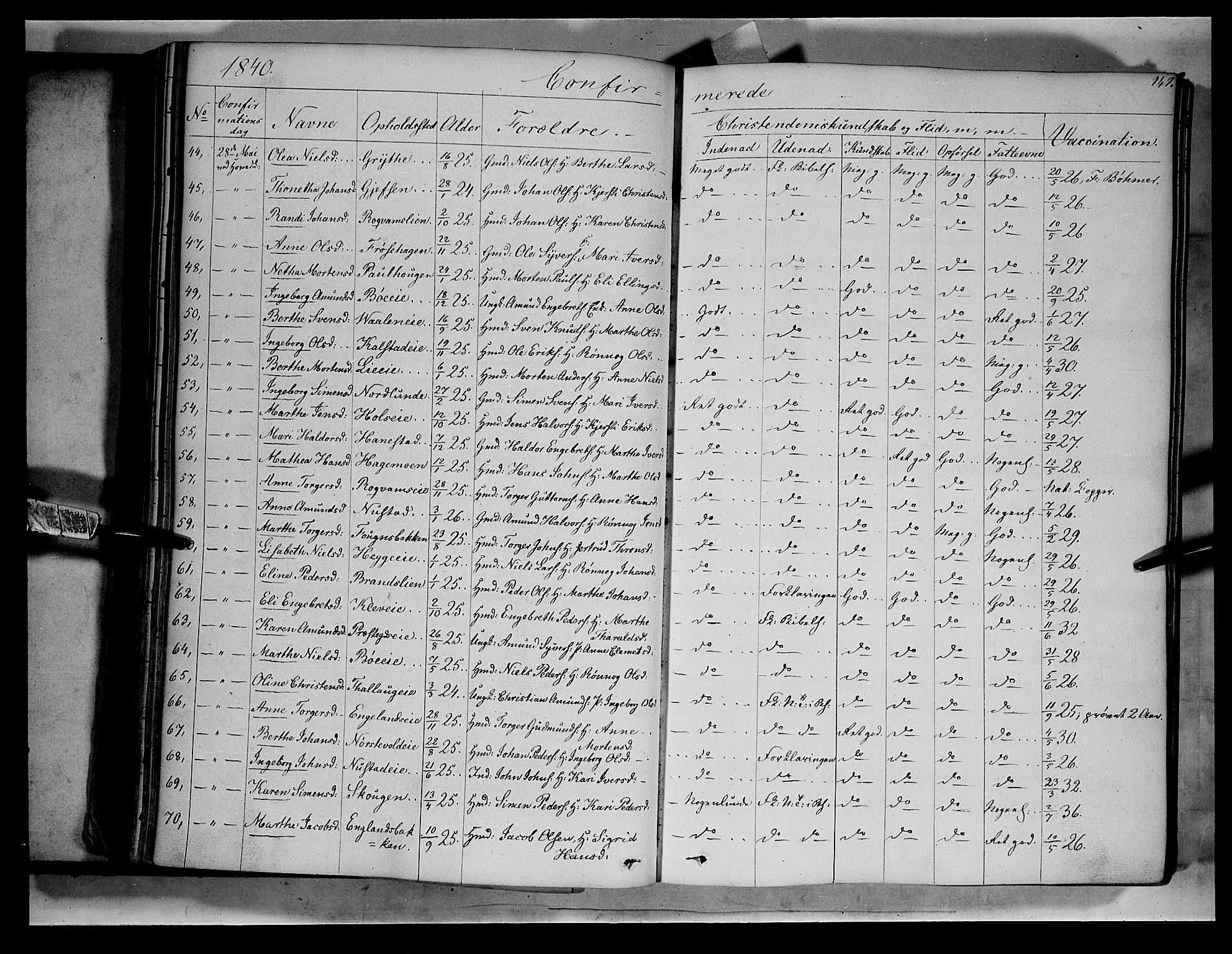 Gausdal prestekontor, AV/SAH-PREST-090/H/Ha/Haa/L0007: Parish register (official) no. 7, 1840-1850, p. 147