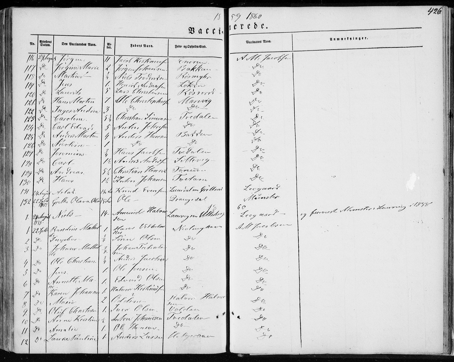 Brunlanes kirkebøker, AV/SAKO-A-342/F/Fa/L0004: Parish register (official) no. I 4, 1846-1862, p. 426