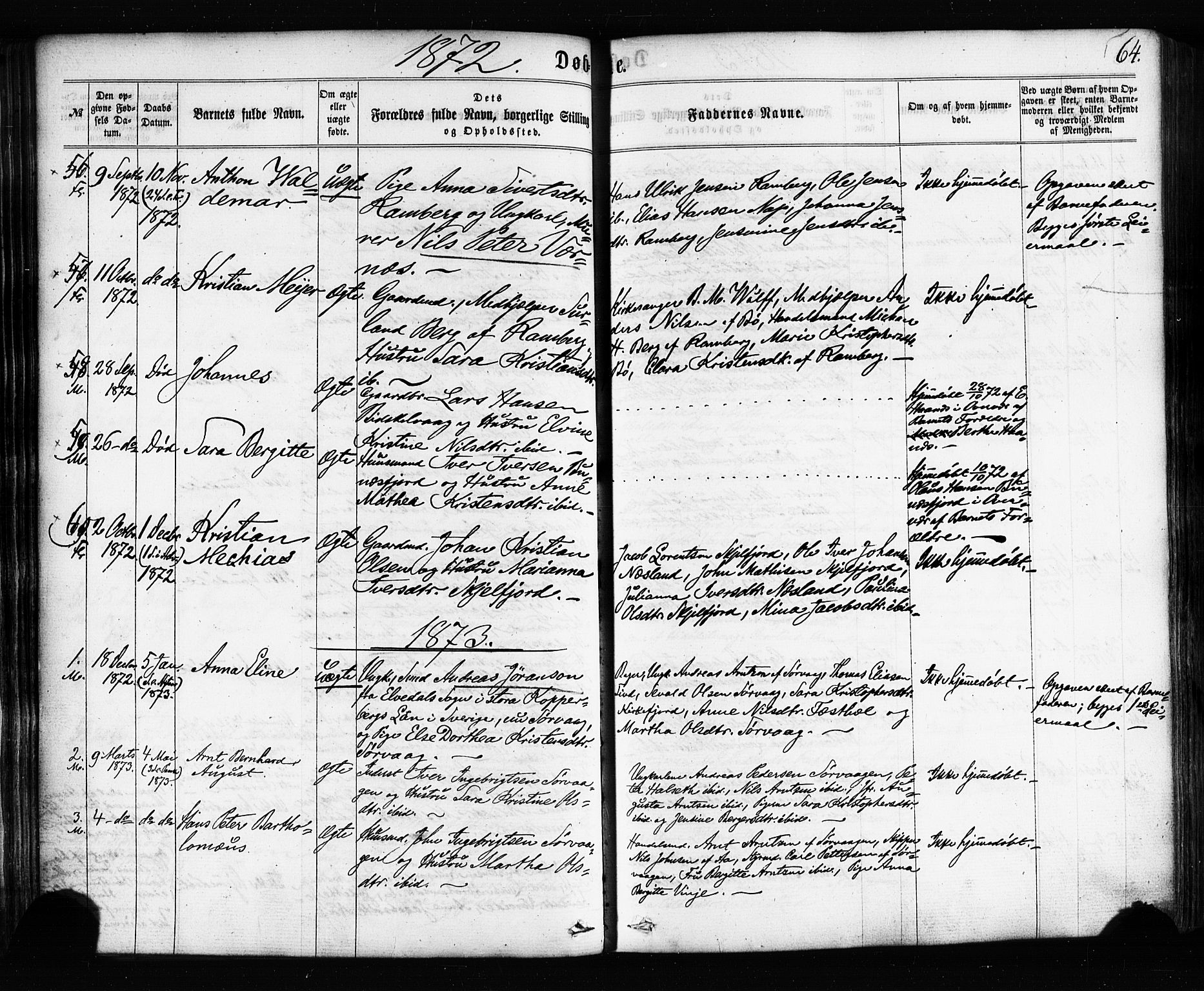 Ministerialprotokoller, klokkerbøker og fødselsregistre - Nordland, SAT/A-1459/885/L1203: Parish register (official) no. 885A04, 1859-1877, p. 64