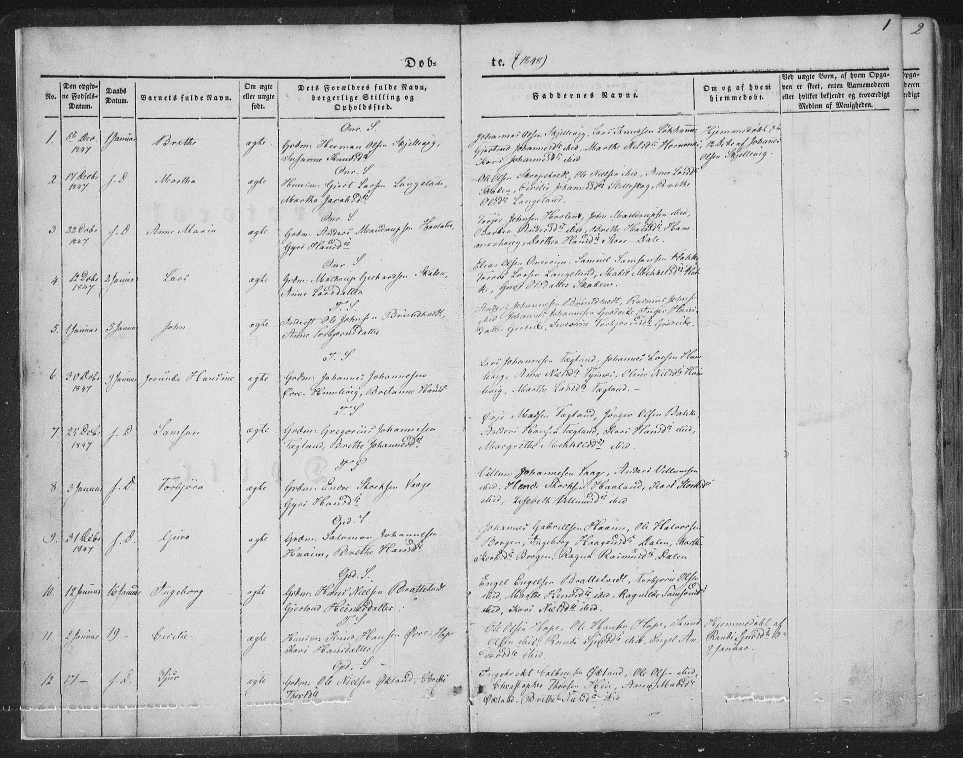 Tysnes sokneprestembete, AV/SAB-A-78601/H/Haa: Parish register (official) no. A 10, 1848-1859, p. 1