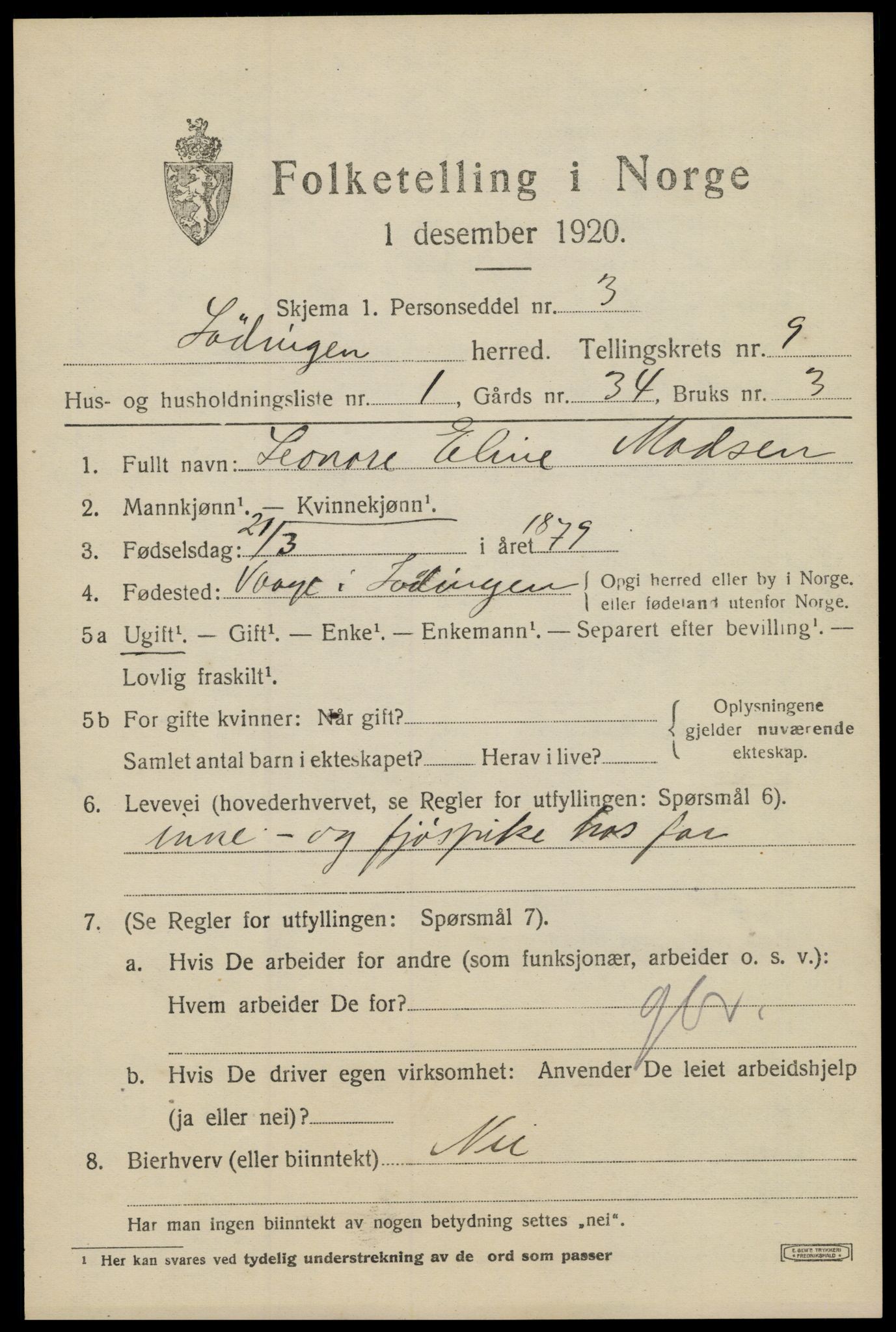 SAT, 1920 census for Lødingen, 1920, p. 5683