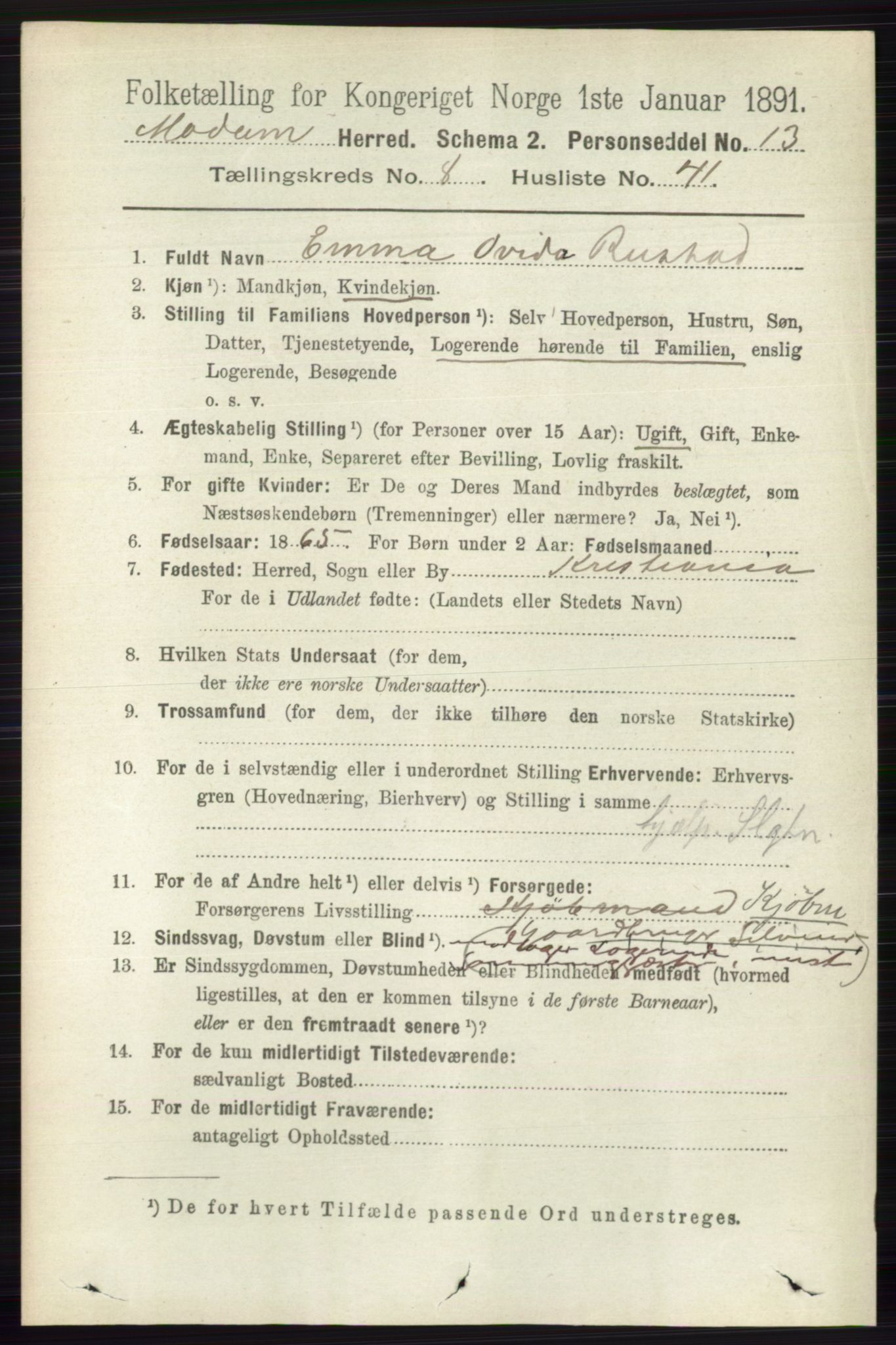 RA, 1891 census for 0623 Modum, 1891, p. 3111