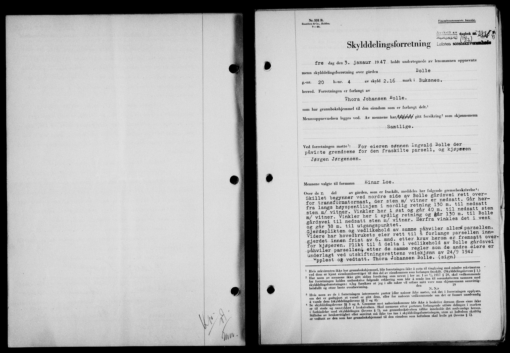 Lofoten sorenskriveri, SAT/A-0017/1/2/2C/L0015a: Mortgage book no. 15a, 1946-1947, Diary no: : 298/1947