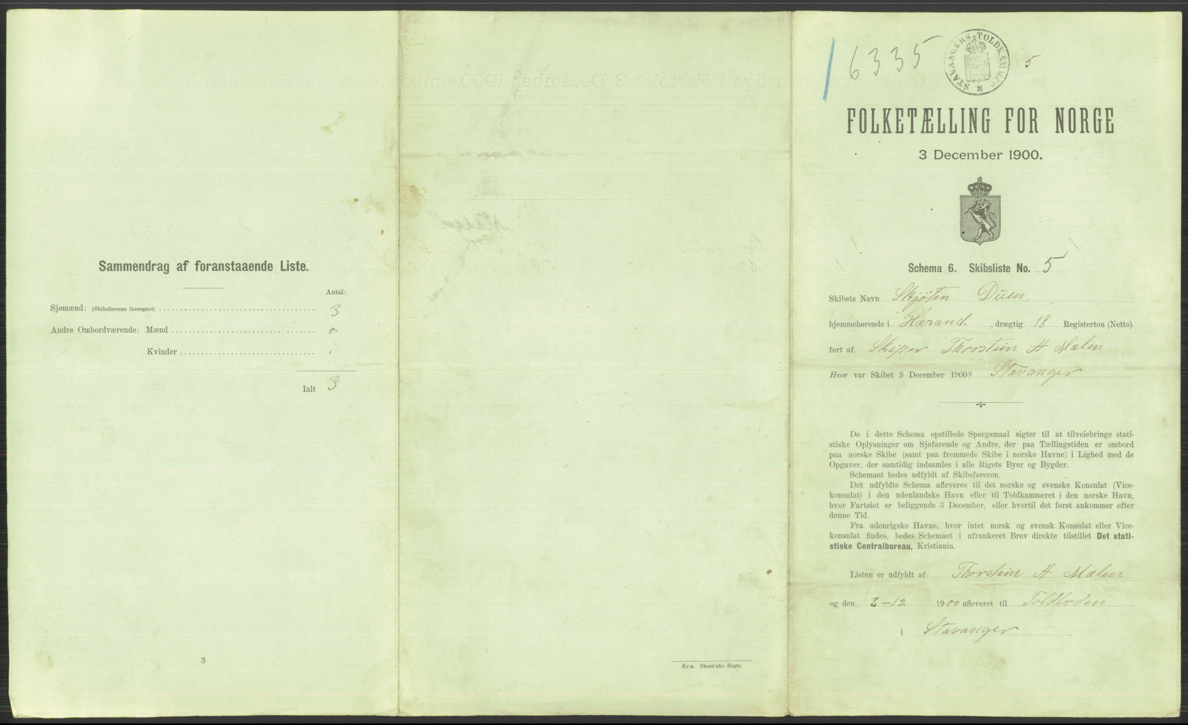 RA, 1900 Census - ship lists from ships in Norwegian harbours, harbours abroad and at sea, 1900, p. 905