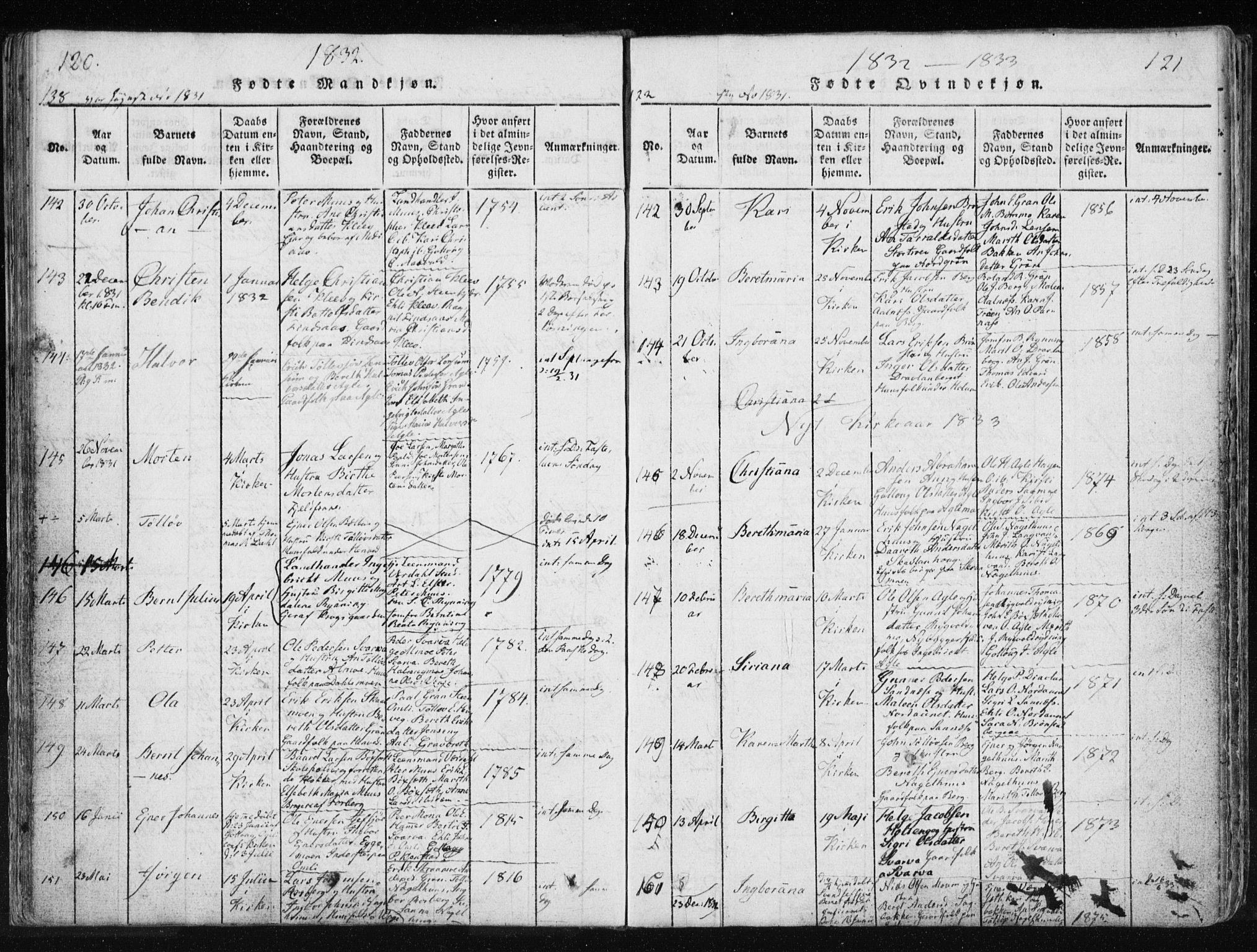 Ministerialprotokoller, klokkerbøker og fødselsregistre - Nord-Trøndelag, AV/SAT-A-1458/749/L0469: Parish register (official) no. 749A03, 1817-1857, p. 120-121