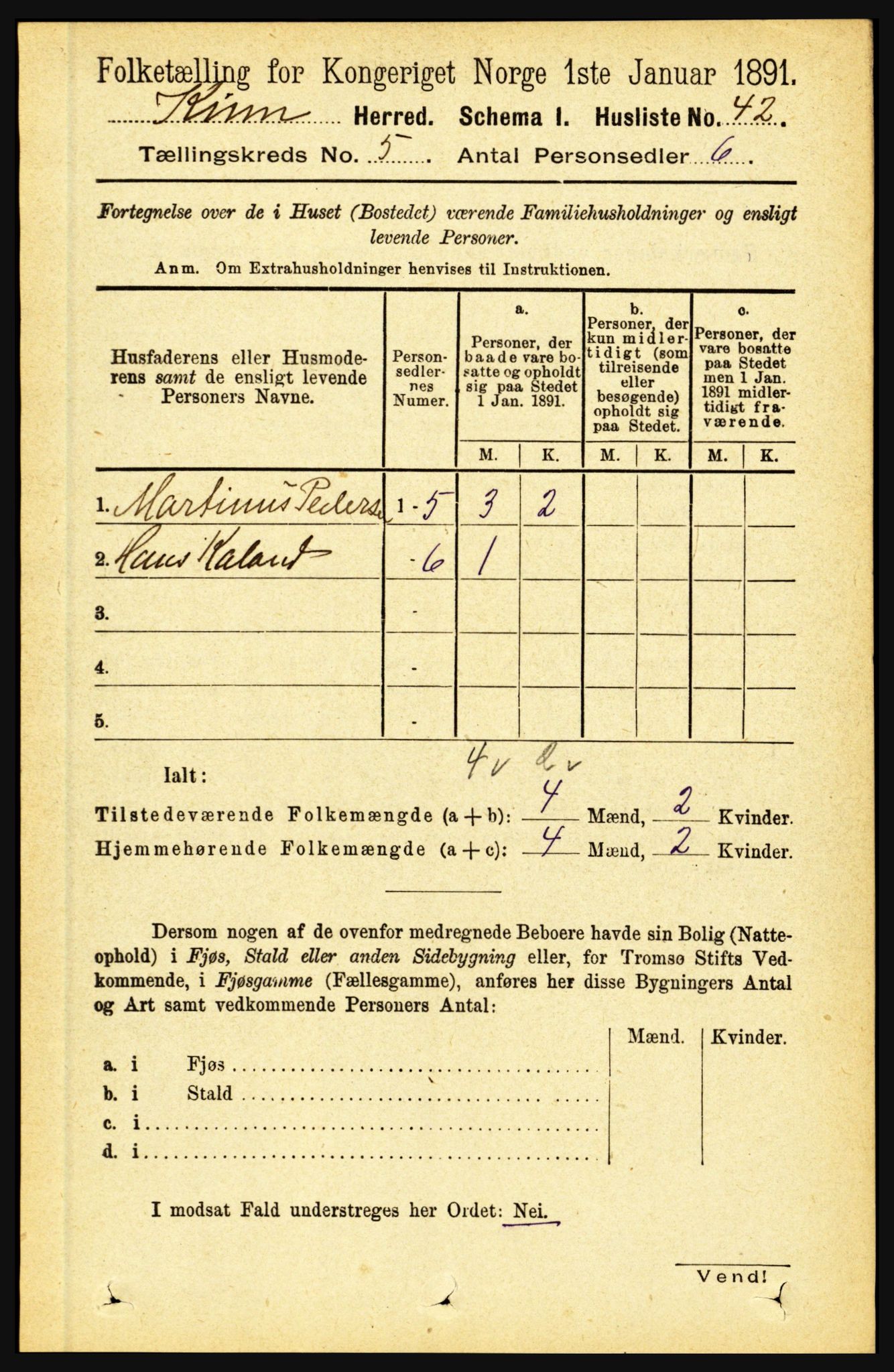 RA, 1891 census for 1437 Kinn, 1891, p. 1781