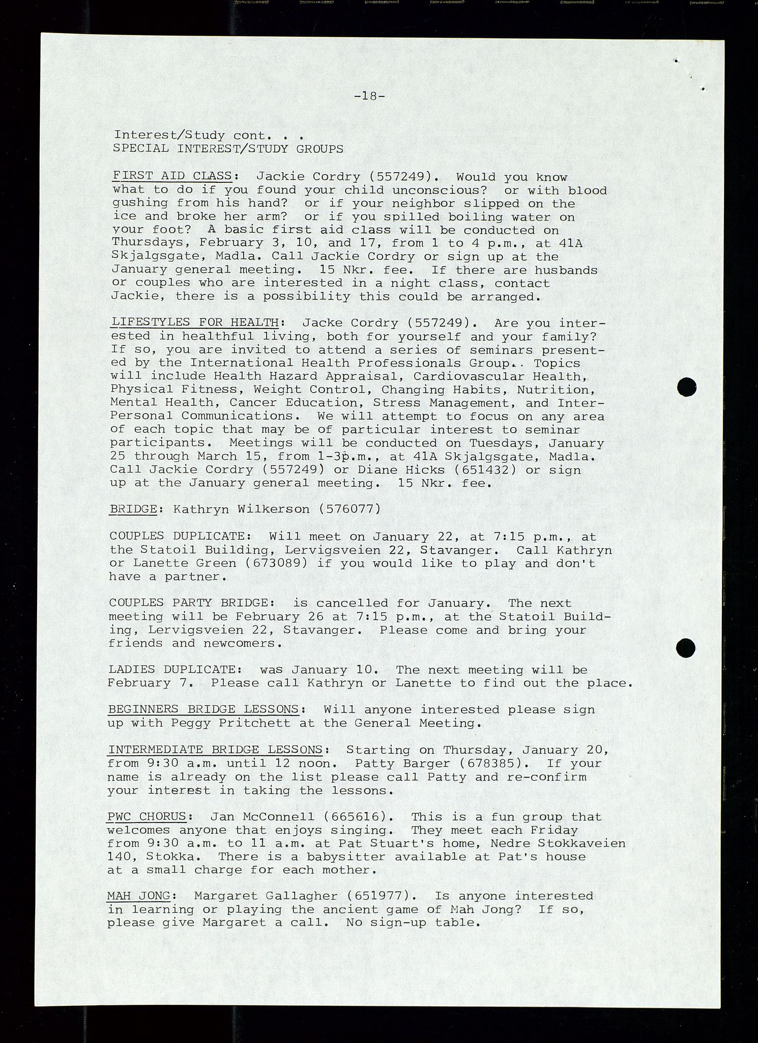 PA 1547 - Petroleum Wives Club, AV/SAST-A-101974/X/Xa/L0002: Newsletter, 1979-1987