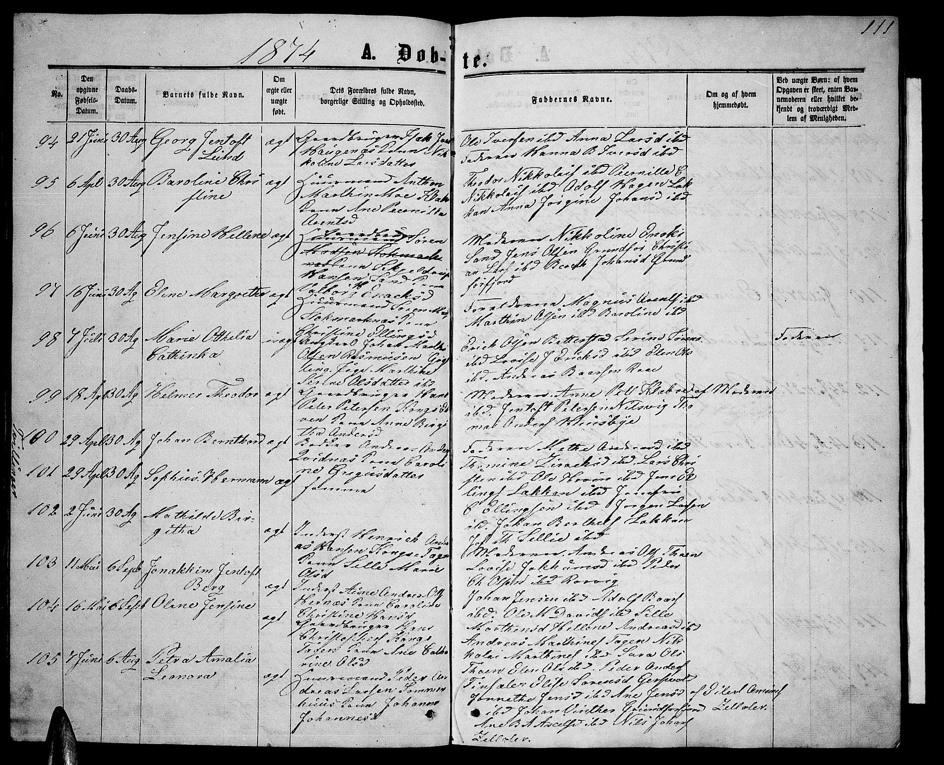 Ministerialprotokoller, klokkerbøker og fødselsregistre - Nordland, AV/SAT-A-1459/888/L1266: Parish register (copy) no. 888C04, 1864-1877, p. 111