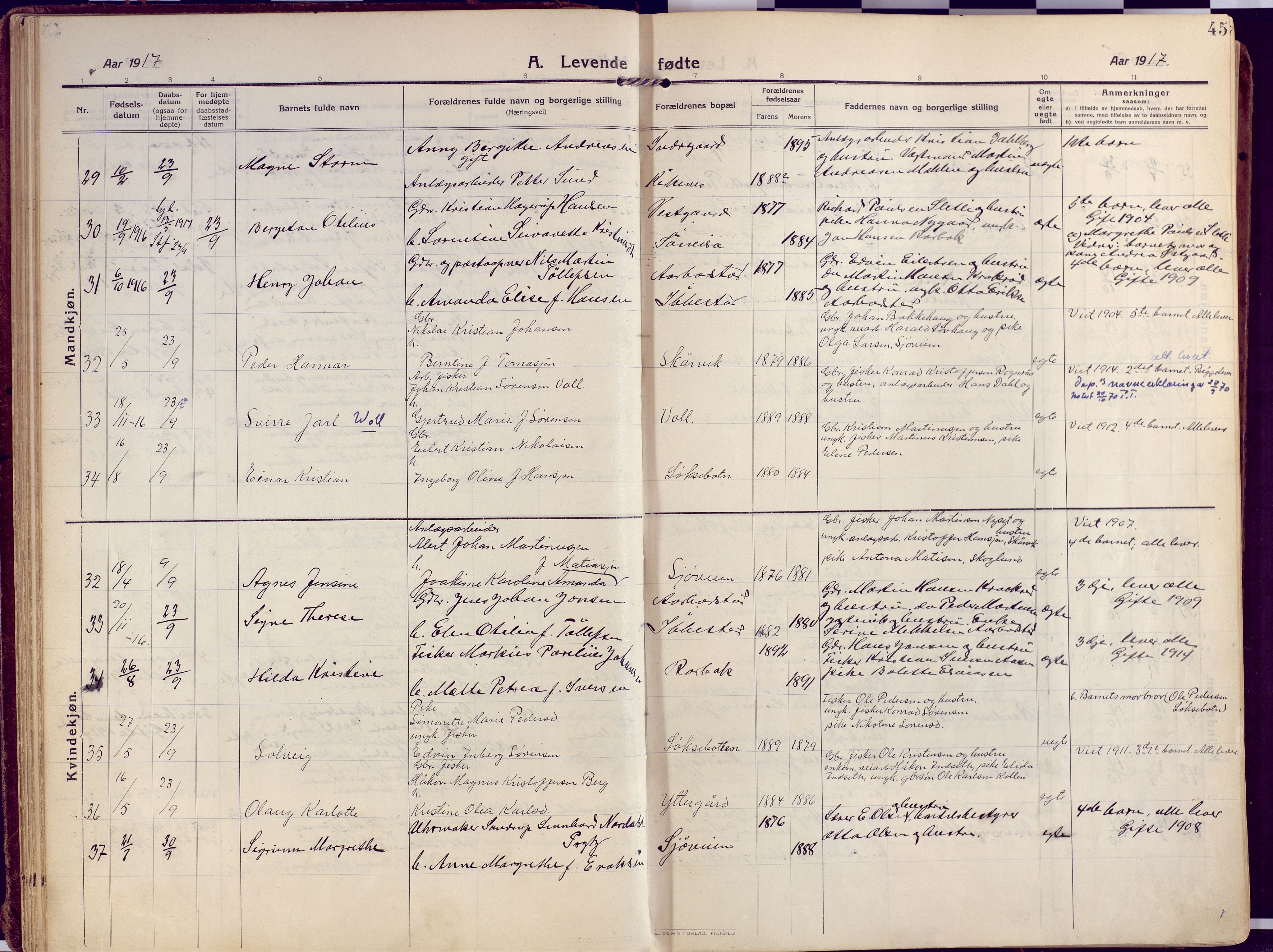 Salangen sokneprestembete, SATØ/S-1324/H/Ha/L0004kirke: Parish register (official) no. 4, 1912-1927, p. 45