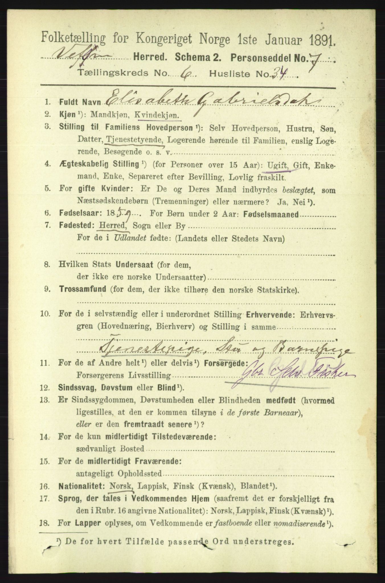 RA, 1891 census for 1824 Vefsn, 1891, p. 3010