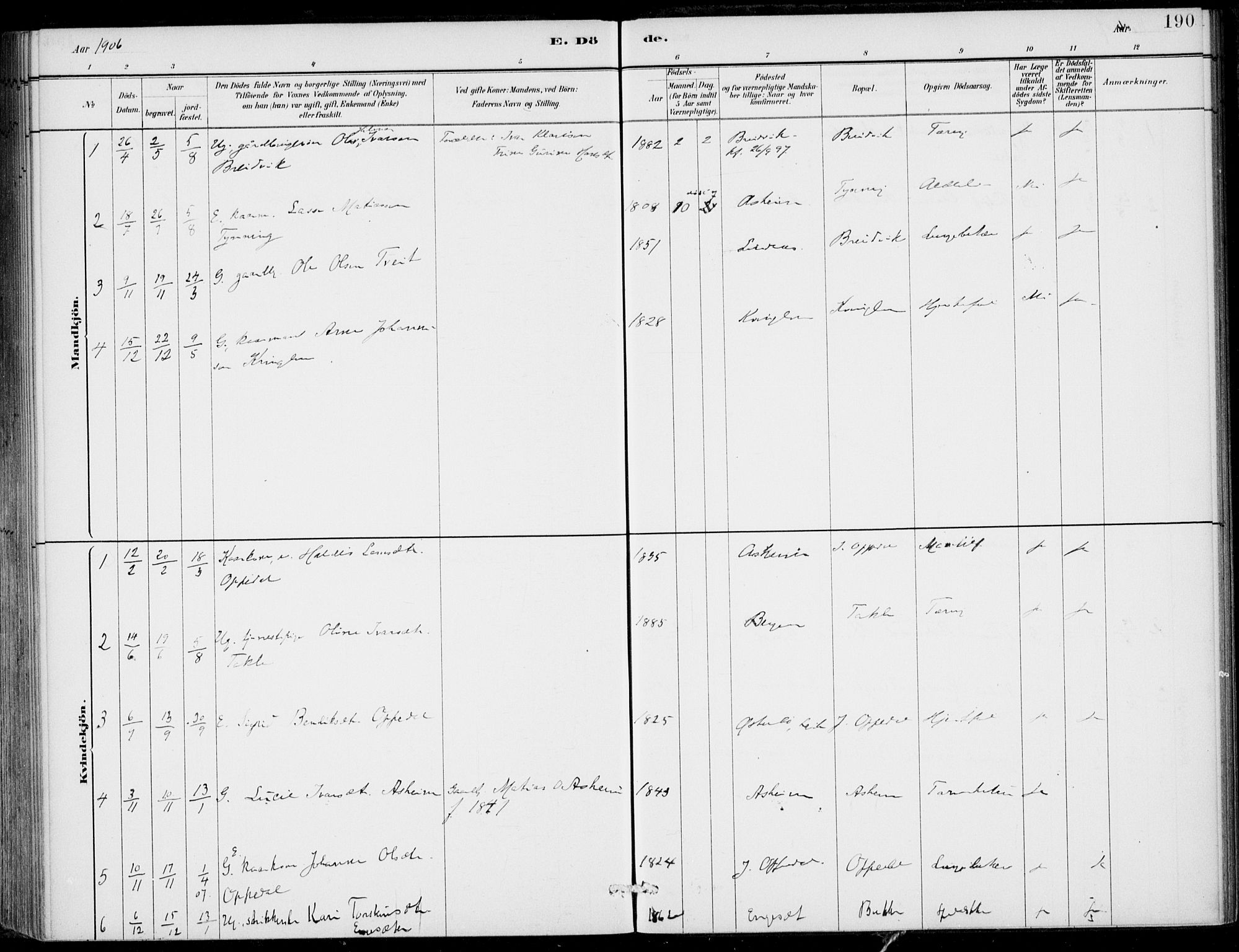 Gulen sokneprestembete, SAB/A-80201/H/Haa/Haac/L0002: Parish register (official) no. C  2, 1882-1914, p. 190