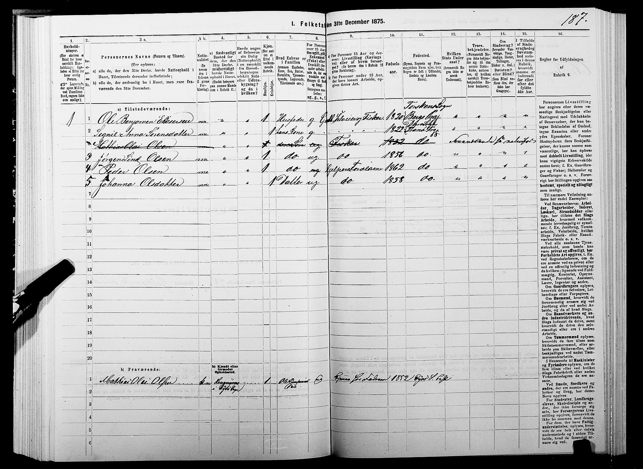 SATØ, 1875 census for 1927P Tranøy, 1875, p. 3187