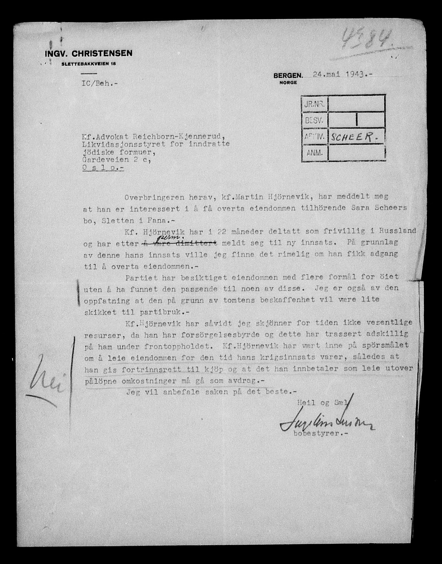 Justisdepartementet, Tilbakeføringskontoret for inndratte formuer, AV/RA-S-1564/H/Hc/Hcd/L0997: --, 1945-1947, p. 25