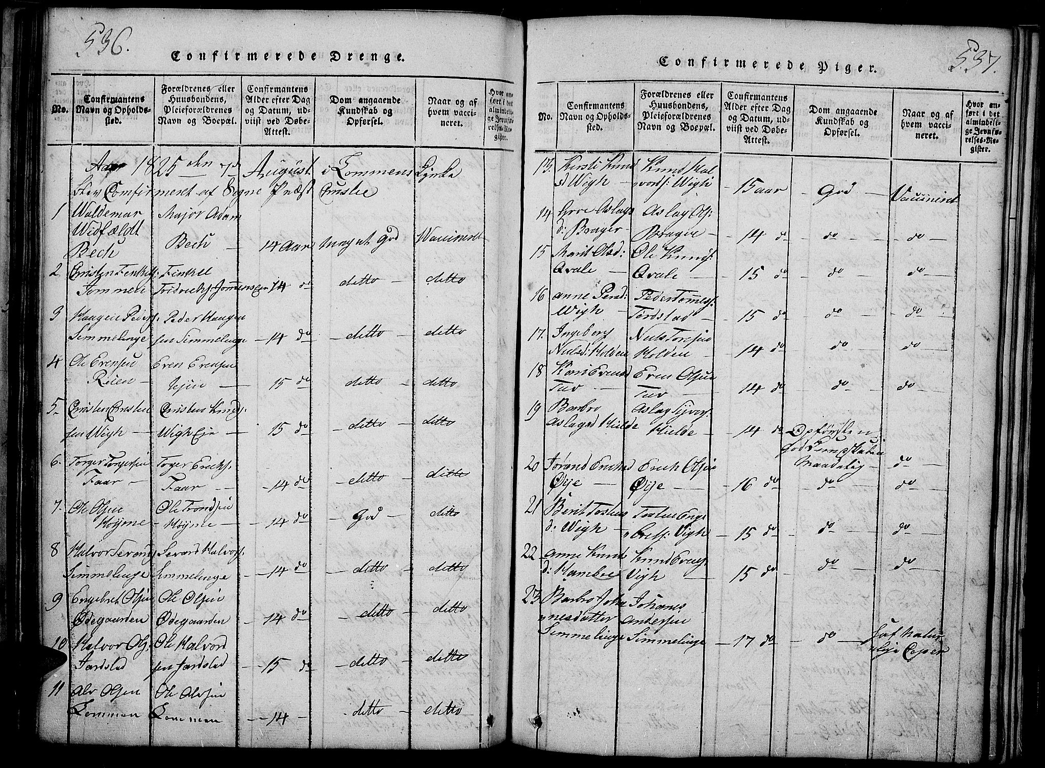 Slidre prestekontor, SAH/PREST-134/H/Ha/Haa/L0002: Parish register (official) no. 2, 1814-1830, p. 536-537