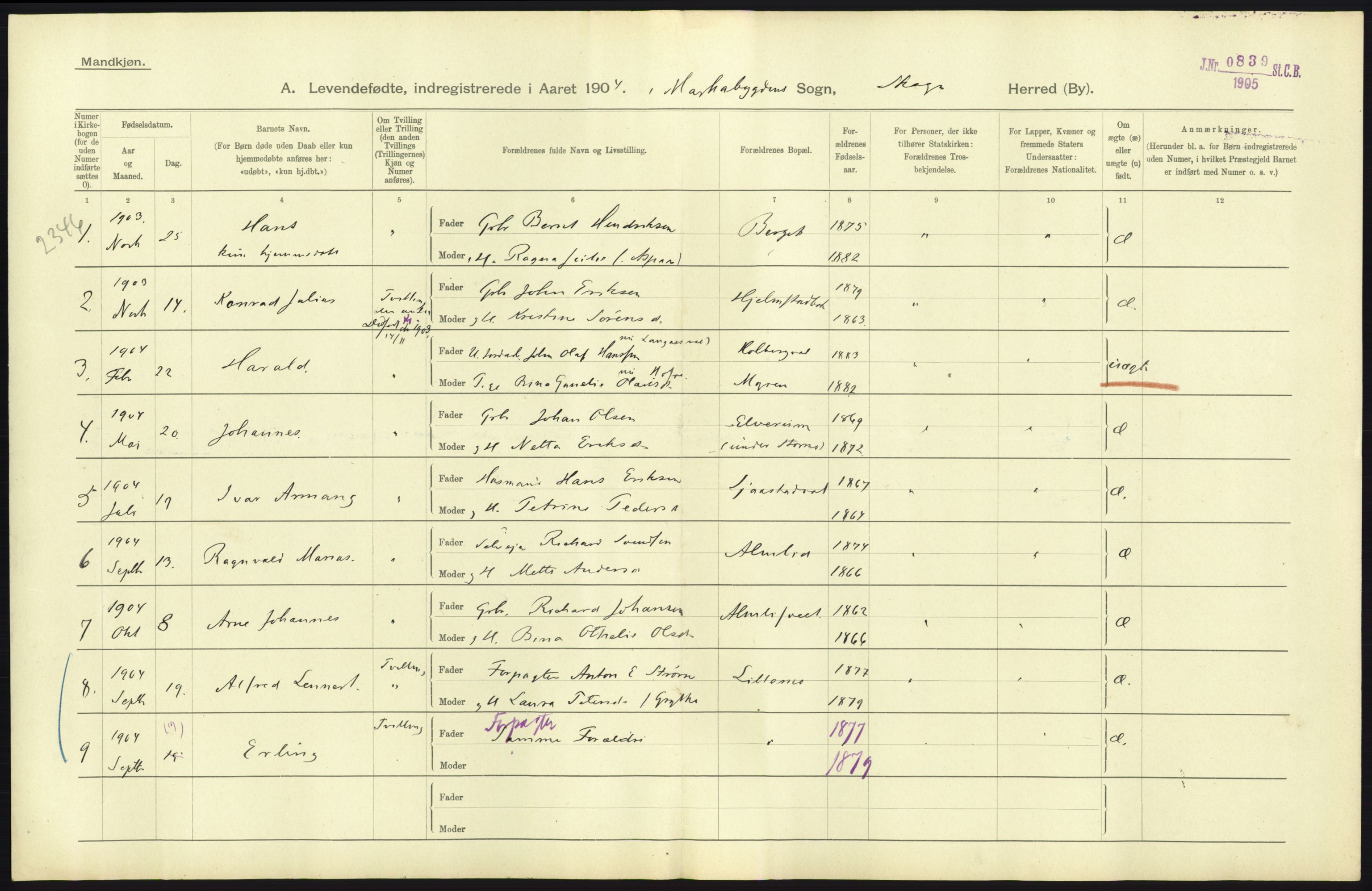 Statistisk sentralbyrå, Sosiodemografiske emner, Befolkning, AV/RA-S-2228/D/Df/Dfa/Dfab/L0019: Nordre Trondhjems amt: Fødte, gifte, døde, 1904, p. 115