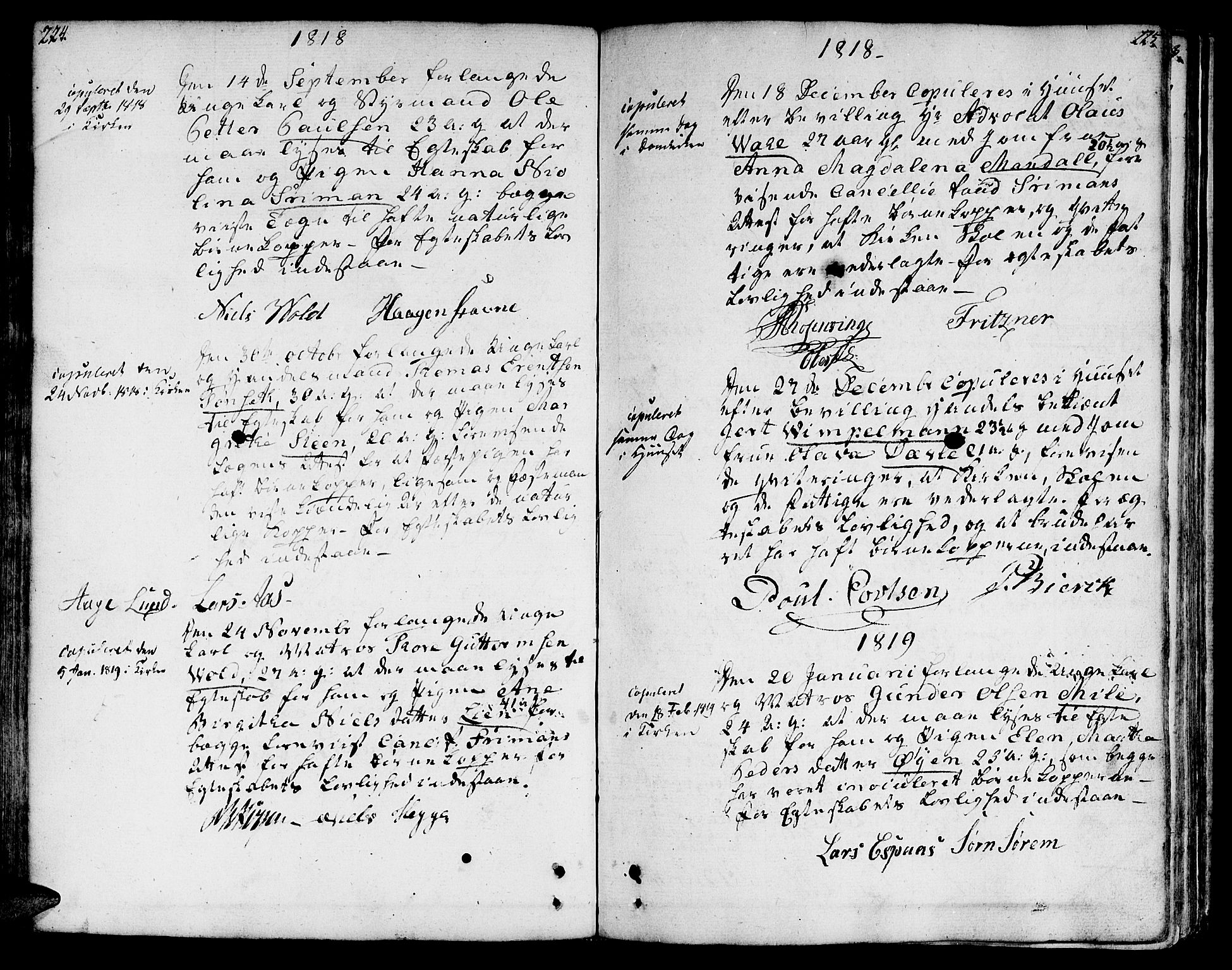 Ministerialprotokoller, klokkerbøker og fødselsregistre - Sør-Trøndelag, AV/SAT-A-1456/601/L0042: Parish register (official) no. 601A10, 1802-1830, p. 224-225