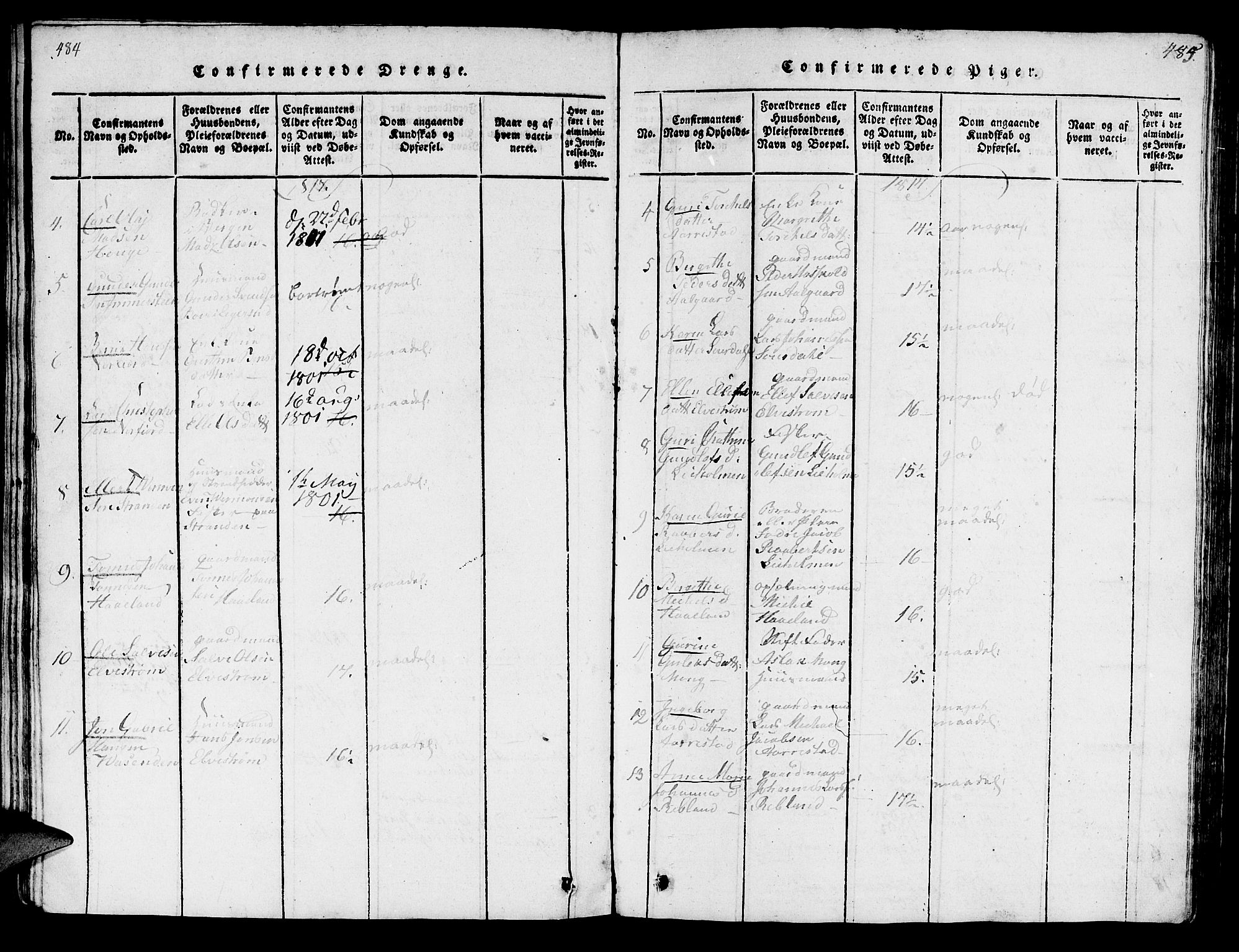 Sokndal sokneprestkontor, AV/SAST-A-101808: Parish register (official) no. A 6, 1815-1826, p. 484-485