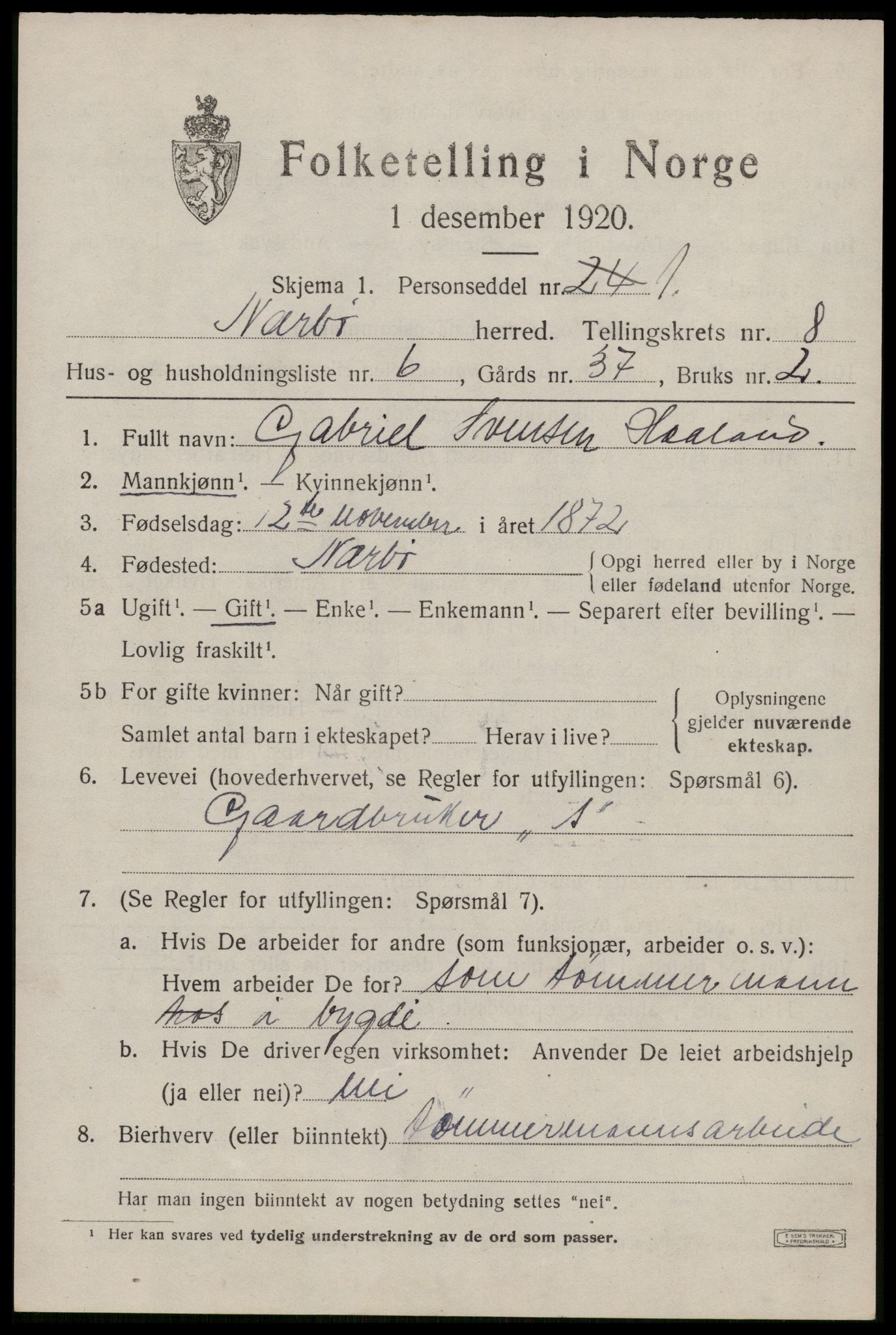 SAST, 1920 census for Nærbø, 1920, p. 5145