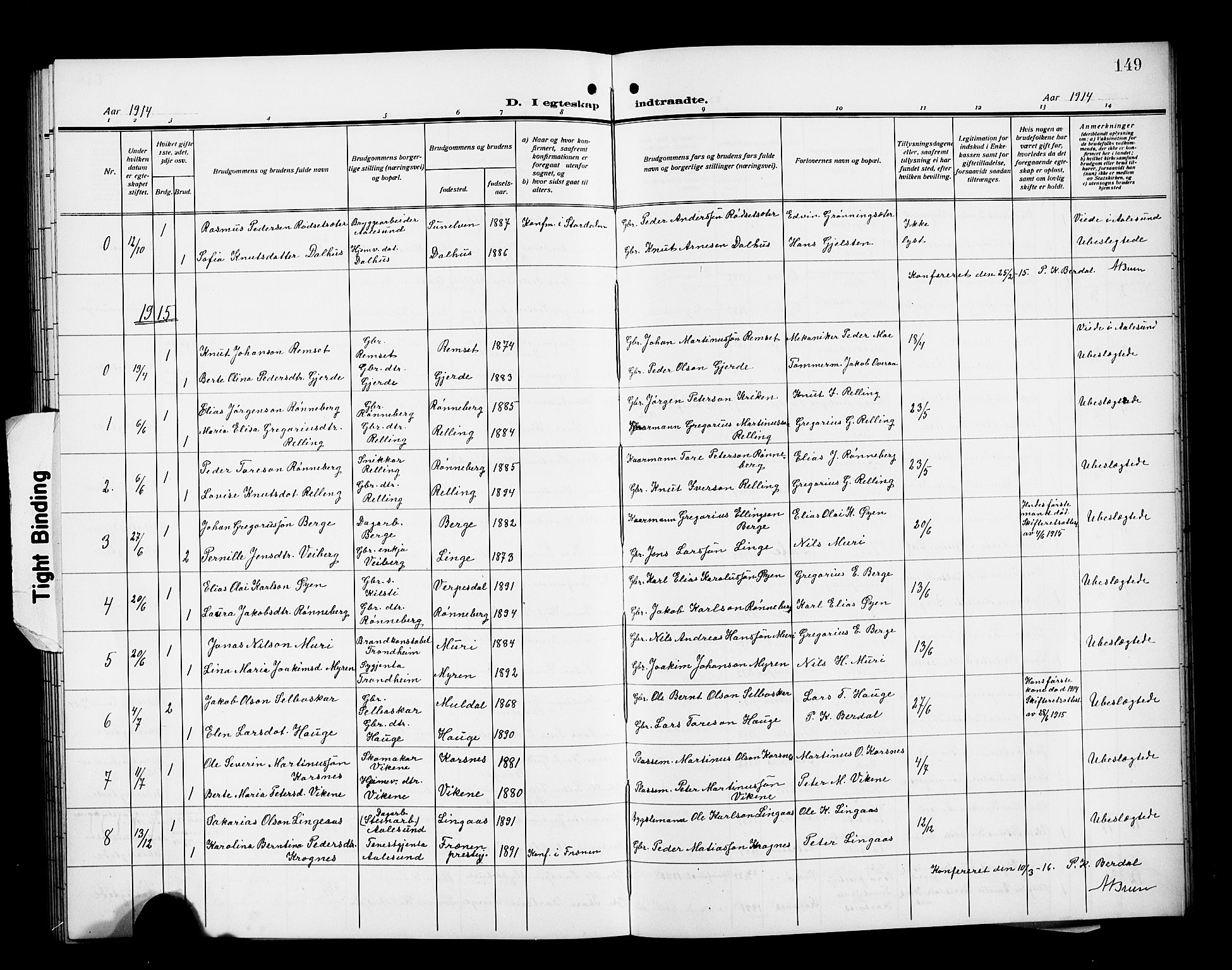 Ministerialprotokoller, klokkerbøker og fødselsregistre - Møre og Romsdal, SAT/A-1454/519/L0265: Parish register (copy) no. 519C06, 1911-1921, p. 149