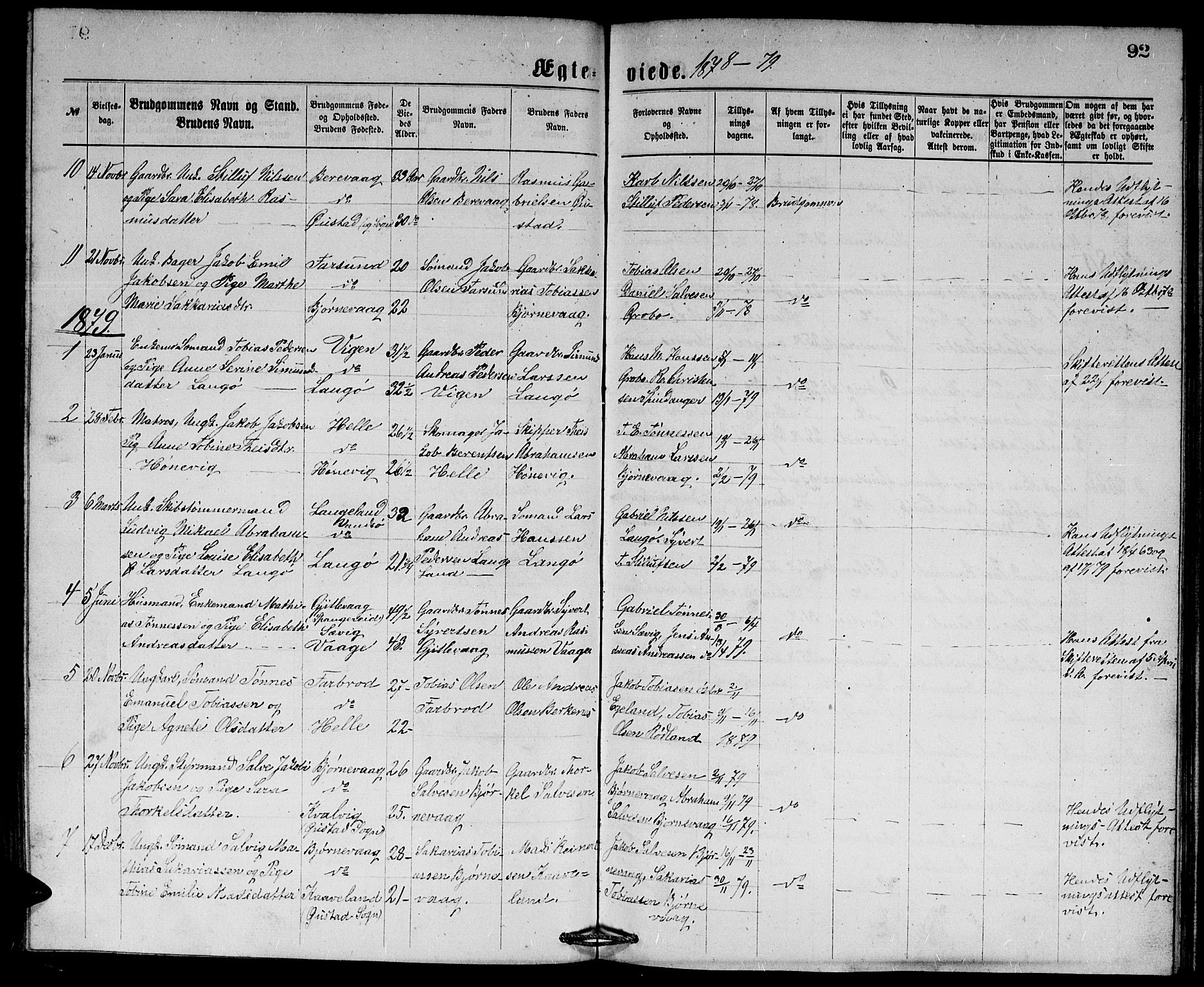 Herad sokneprestkontor, AV/SAK-1111-0018/F/Fb/Fbb/L0003: Parish register (copy) no. B 3, 1872-1889, p. 92