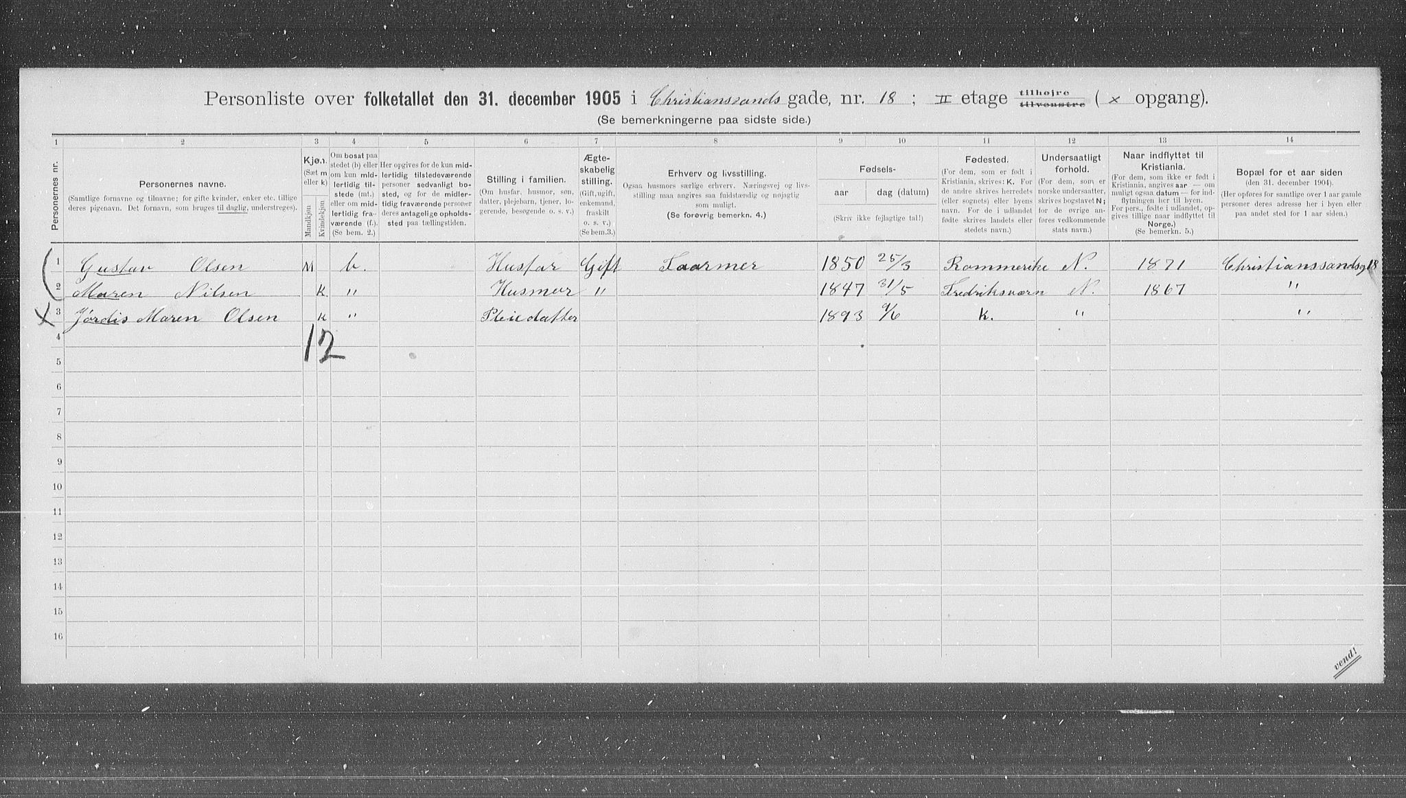 OBA, Municipal Census 1905 for Kristiania, 1905, p. 28760