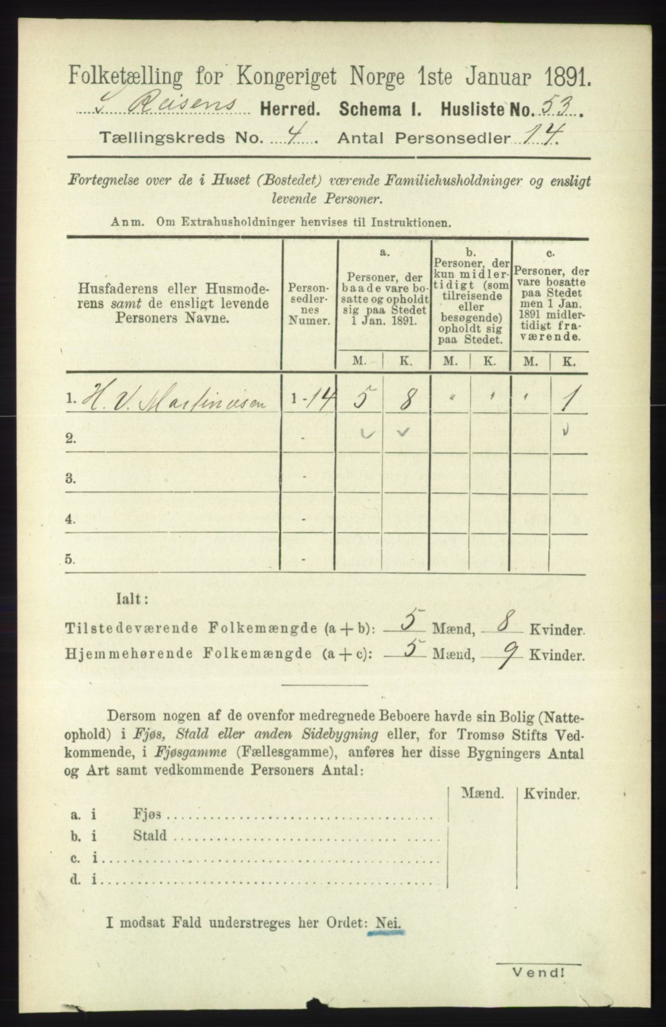 RA, 1891 census for 1925 Sørreisa, 1891, p. 1063