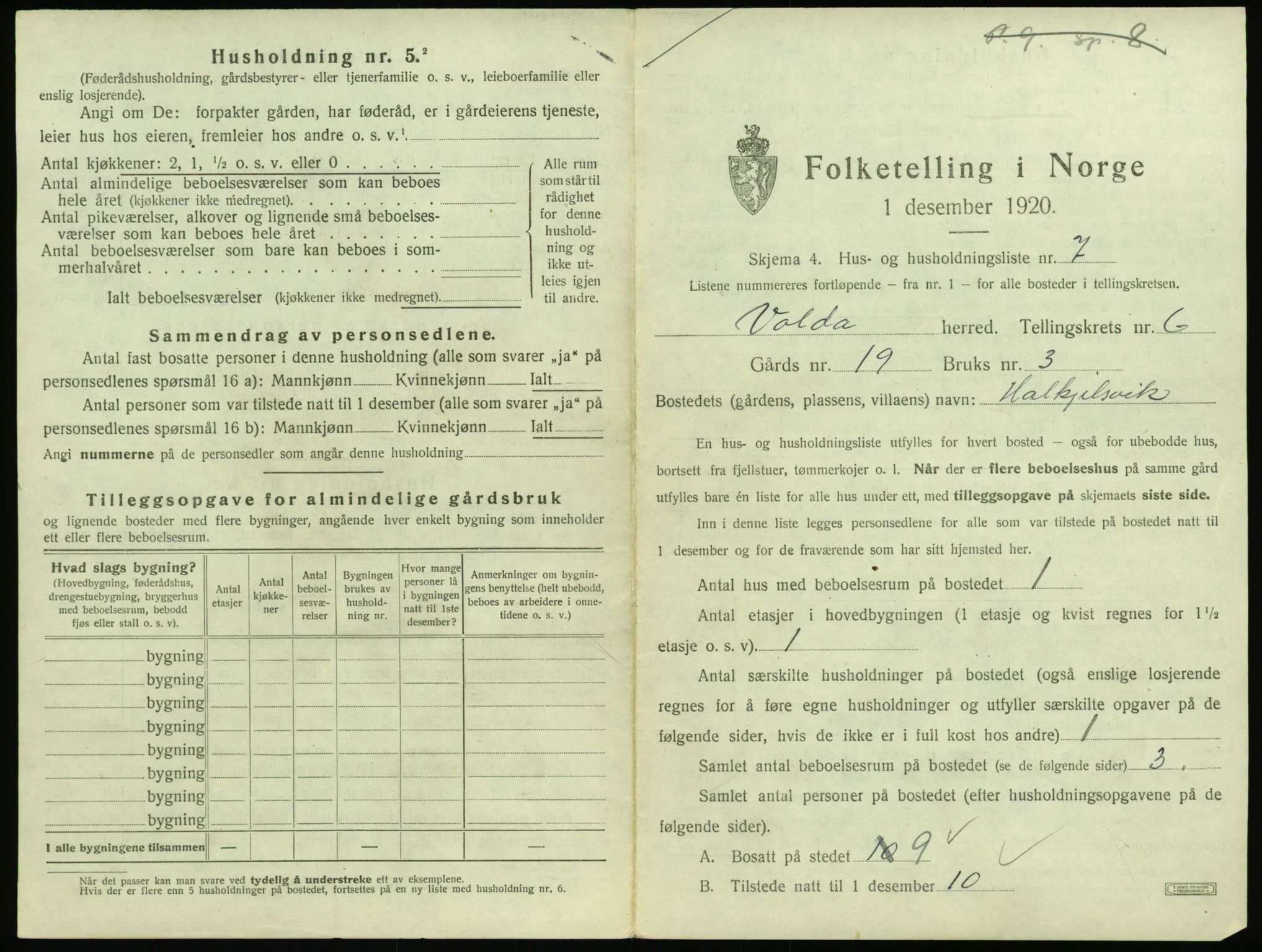 SAT, 1920 census for Volda, 1920, p. 534