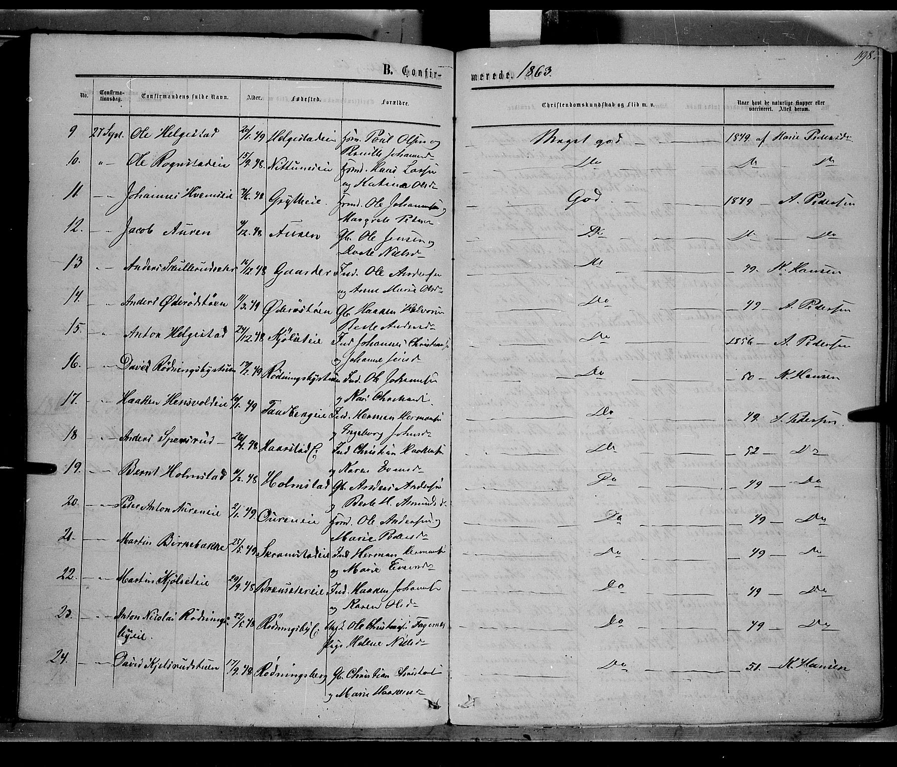 Østre Toten prestekontor, SAH/PREST-104/H/Ha/Haa/L0004: Parish register (official) no. 4, 1857-1865, p. 198