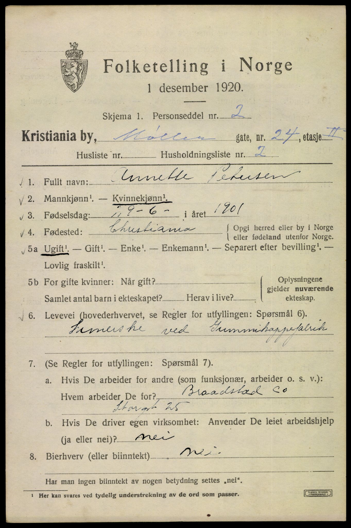 SAO, 1920 census for Kristiania, 1920, p. 407691