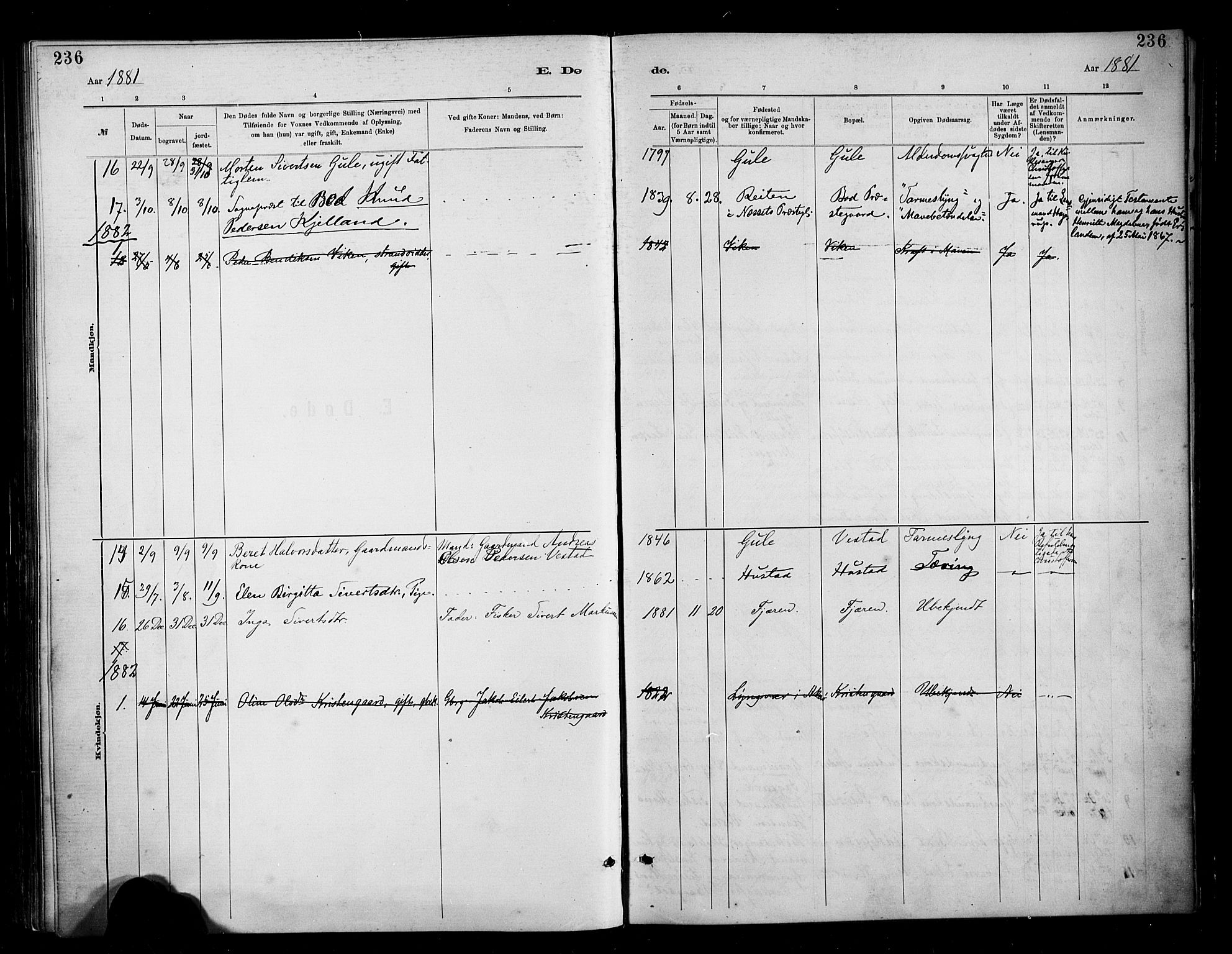 Ministerialprotokoller, klokkerbøker og fødselsregistre - Møre og Romsdal, SAT/A-1454/566/L0769: Parish register (official) no. 566A08, 1881-1903, p. 236
