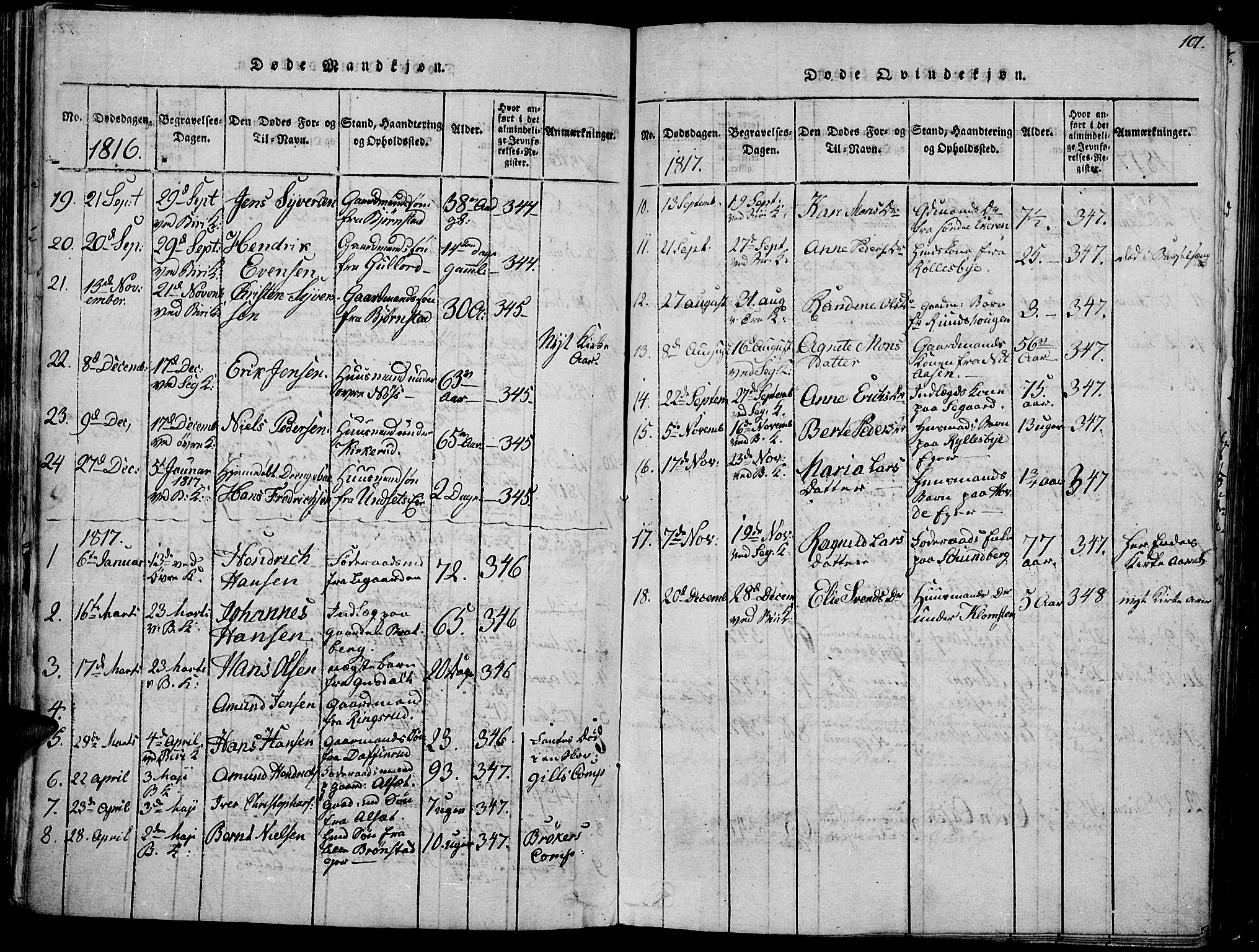 Biri prestekontor, AV/SAH-PREST-096/H/Ha/Haa/L0003: Parish register (official) no. 3, 1814-1828, p. 101