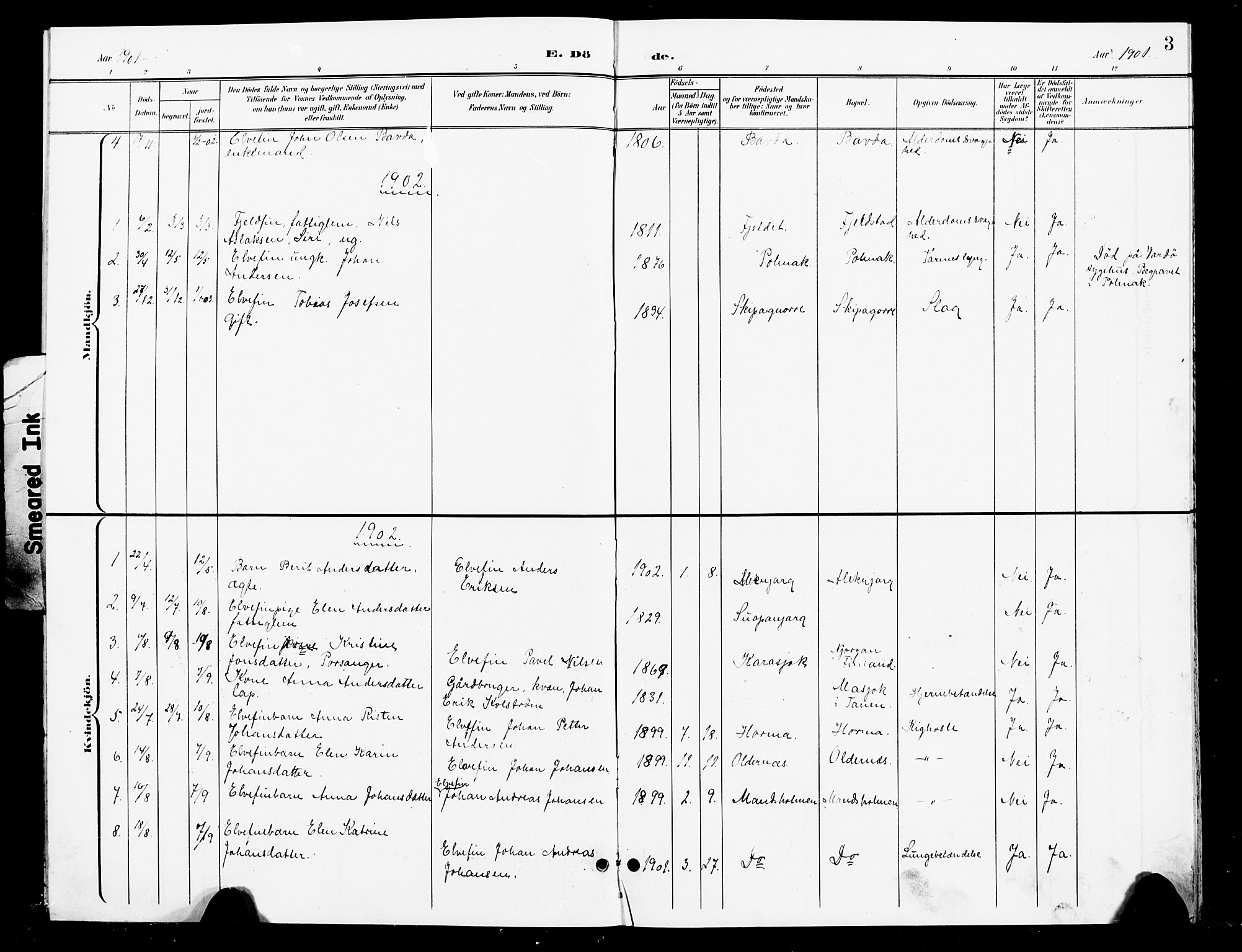 Nesseby sokneprestkontor, AV/SATØ-S-1330/H/Hb/L0008klokker: Parish register (copy) no. 8, 1898-1917, p. 3