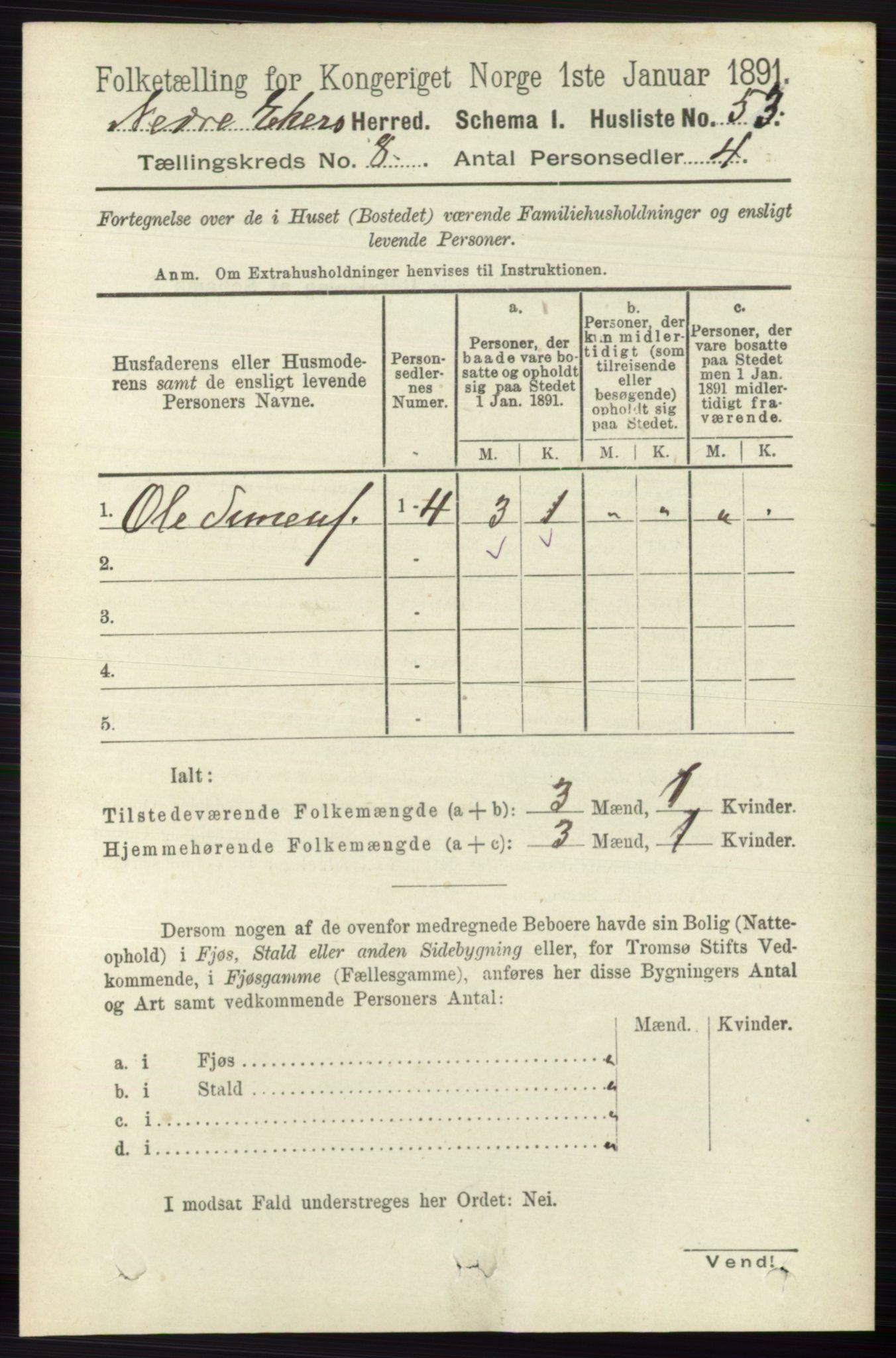 RA, 1891 census for 0625 Nedre Eiker, 1891, p. 3949