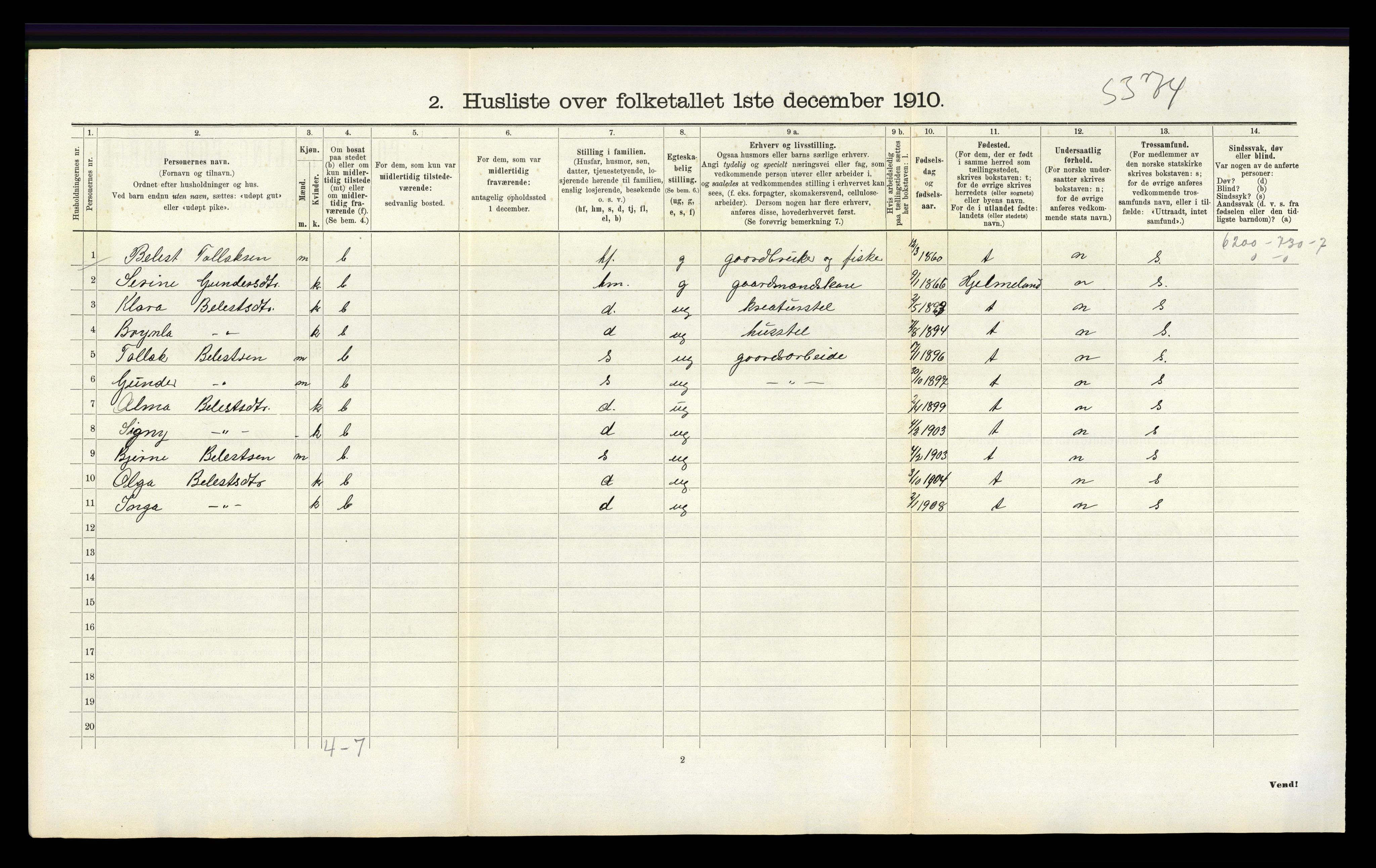 RA, 1910 census for Finnøy, 1910, p. 285