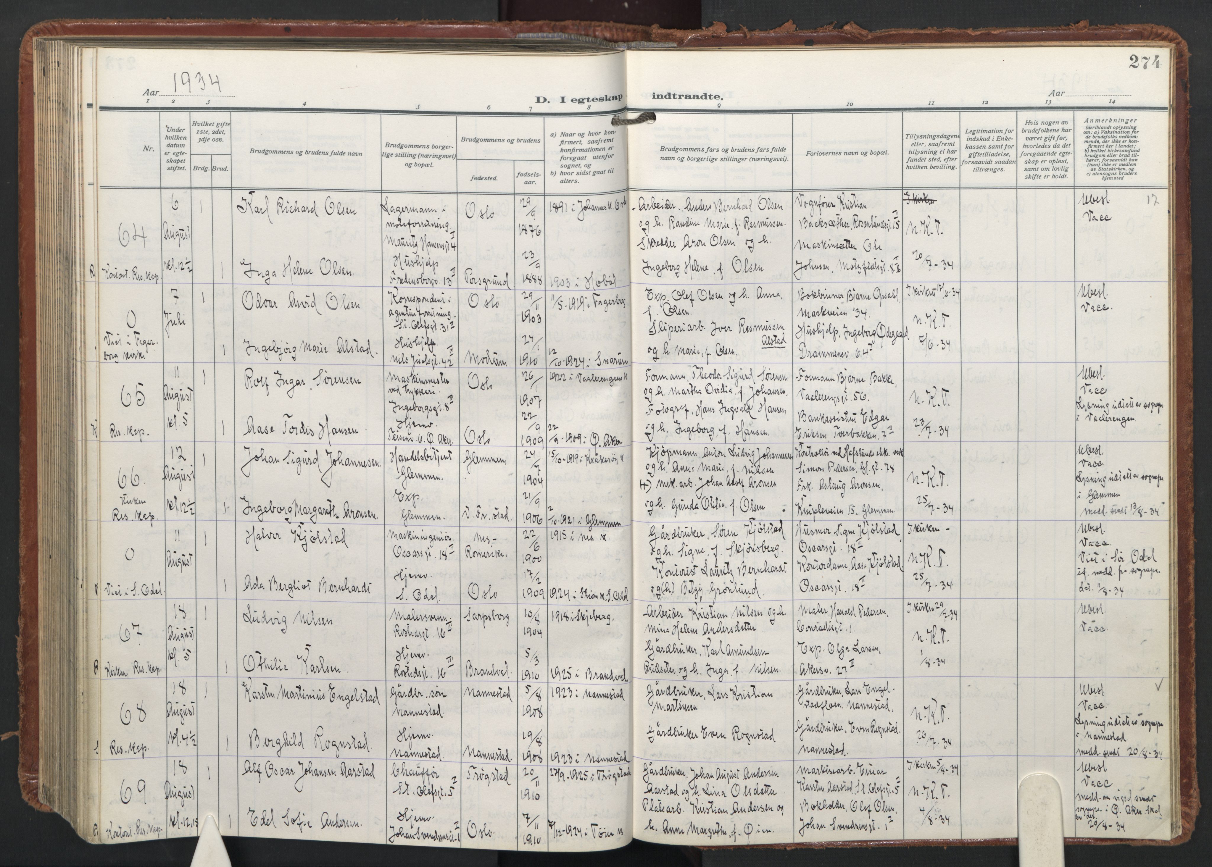 Trefoldighet prestekontor Kirkebøker, AV/SAO-A-10882/F/Fc/L0009: Parish register (official) no. III 9, 1922-1936, p. 274